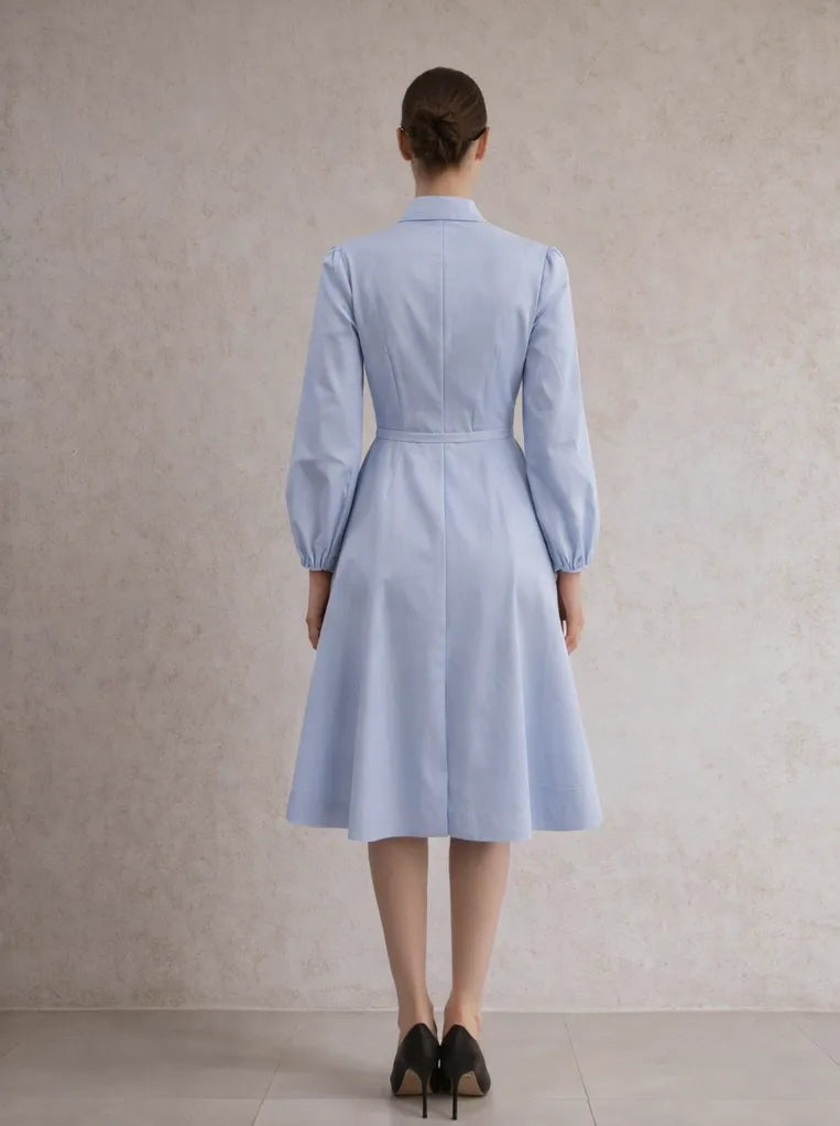 Midi embroidered Belted Dress