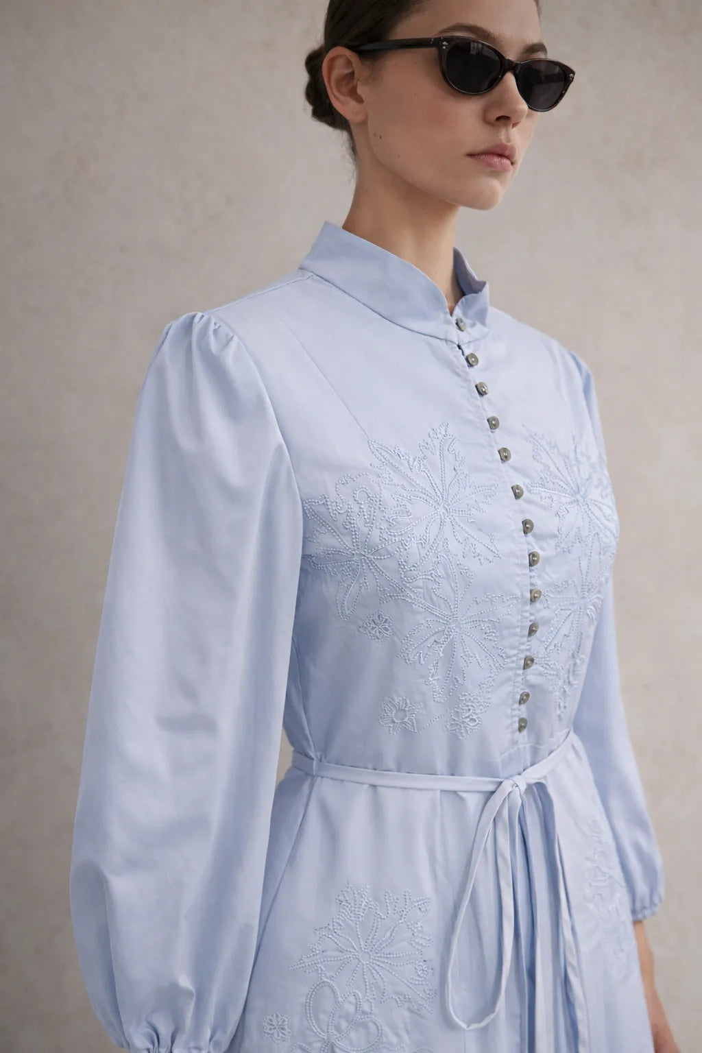 Midi embroidered Belted Dress