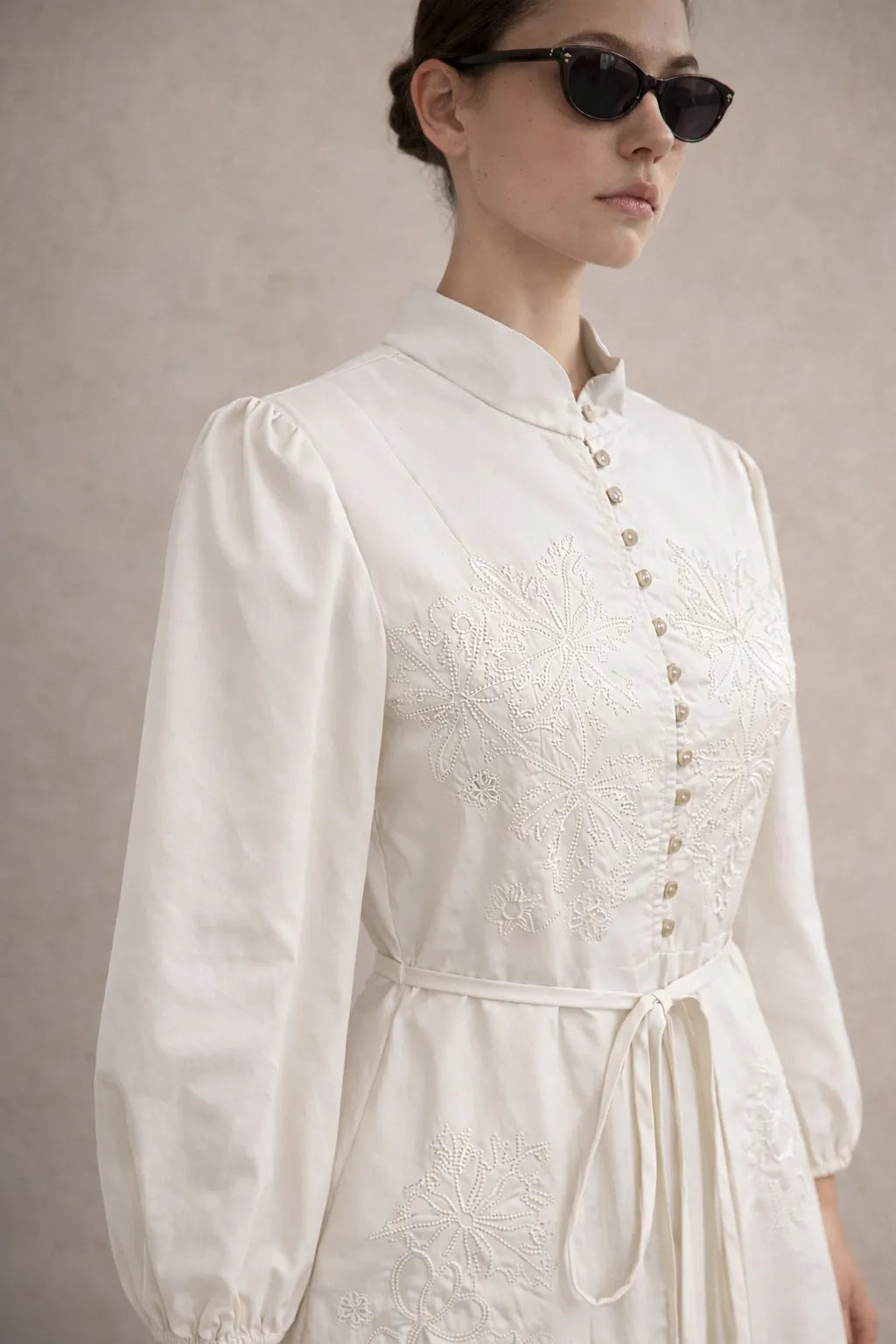 Midi embroidered Belted Dress