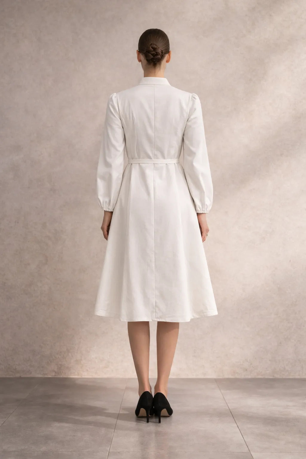 Midi embroidered Belted Dress