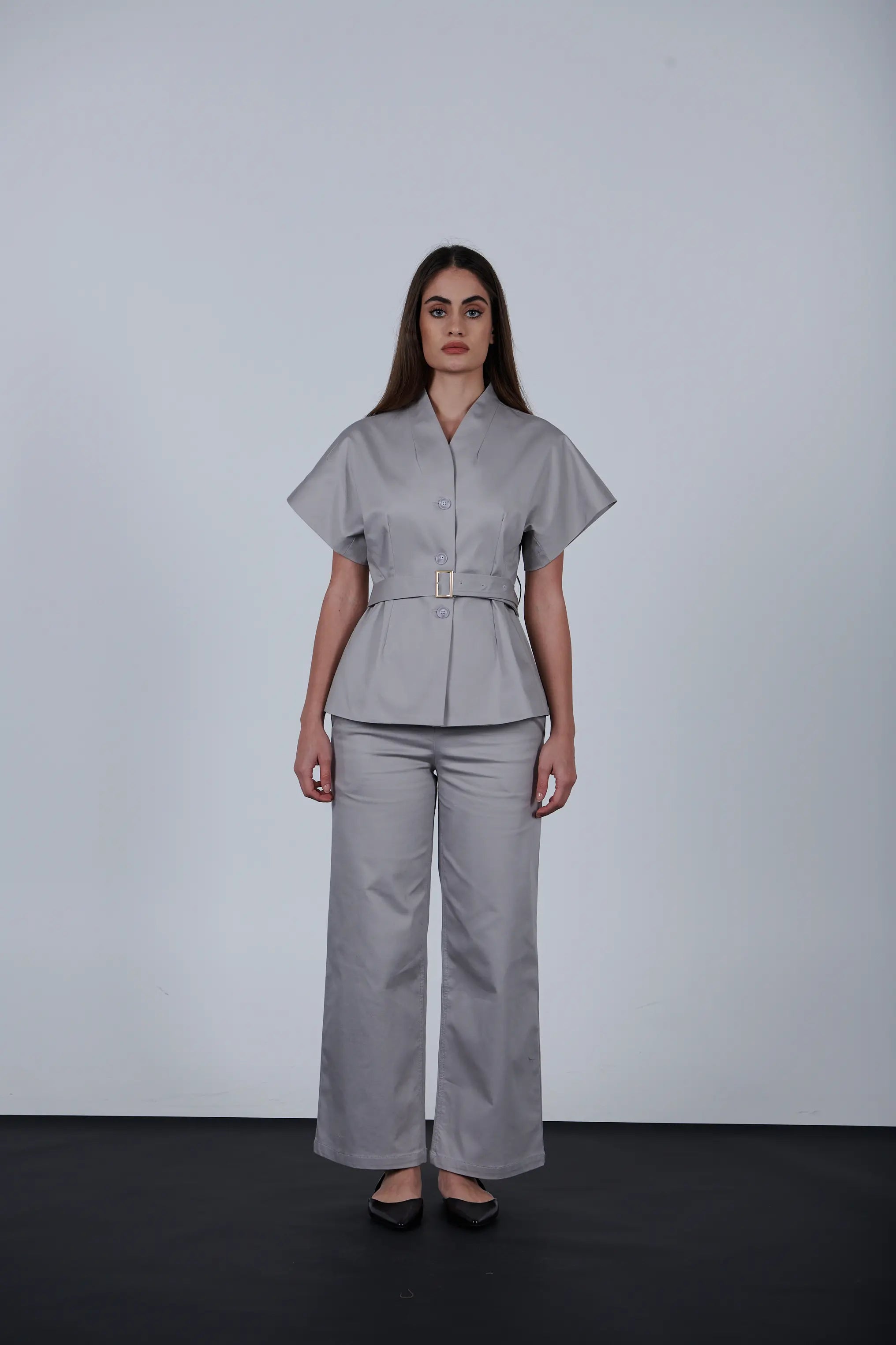 oversize short Sleeve Belted Jacket