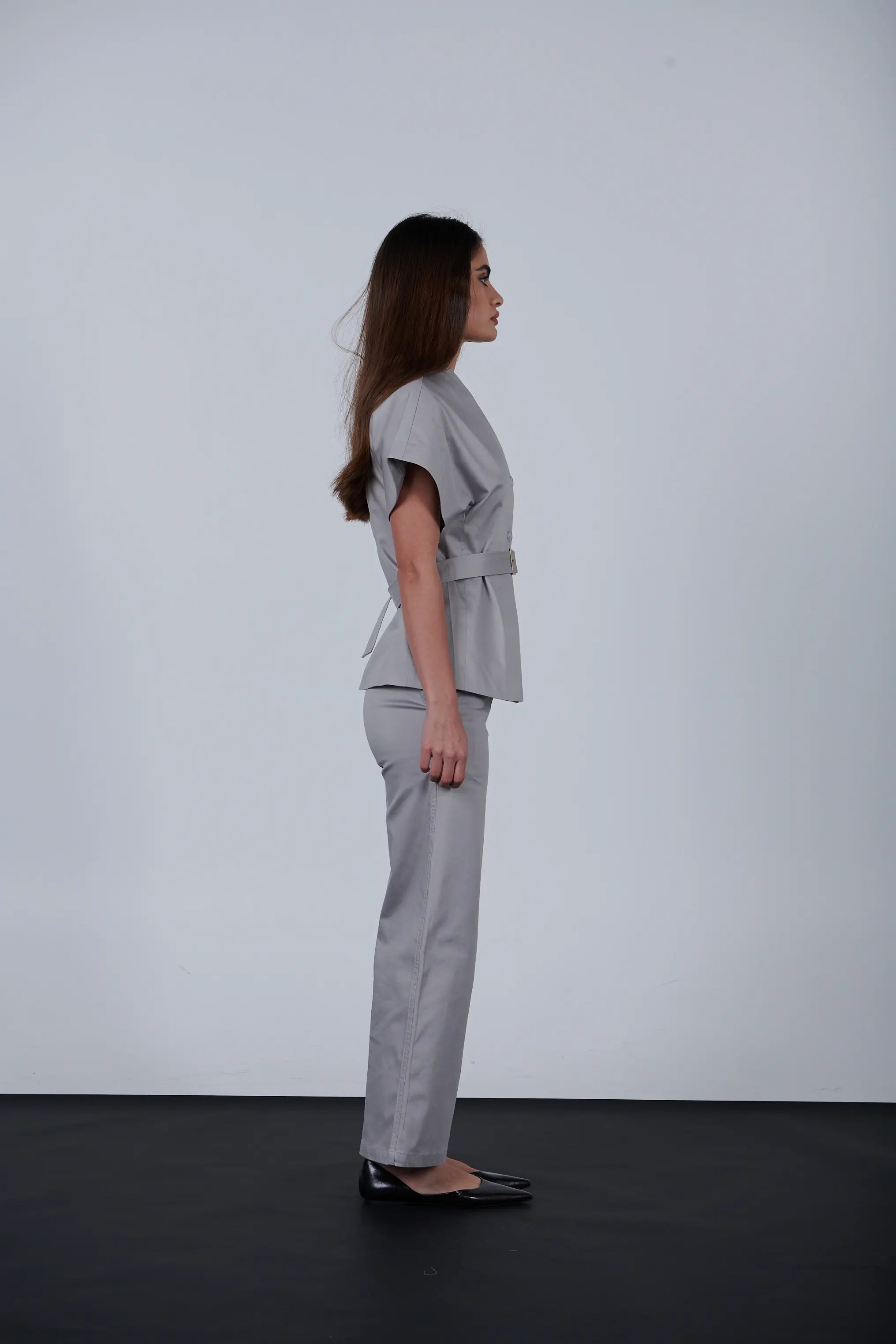 oversize short Sleeve Belted Jacket