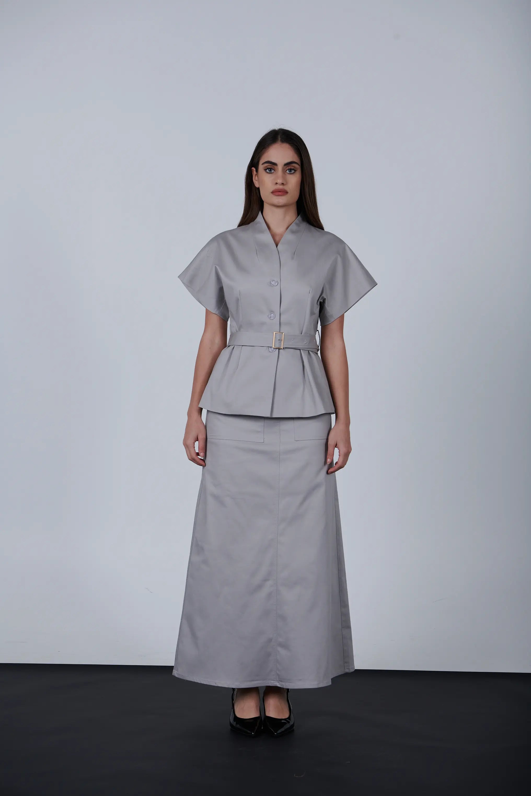 oversize short Sleeve Belted Jacket