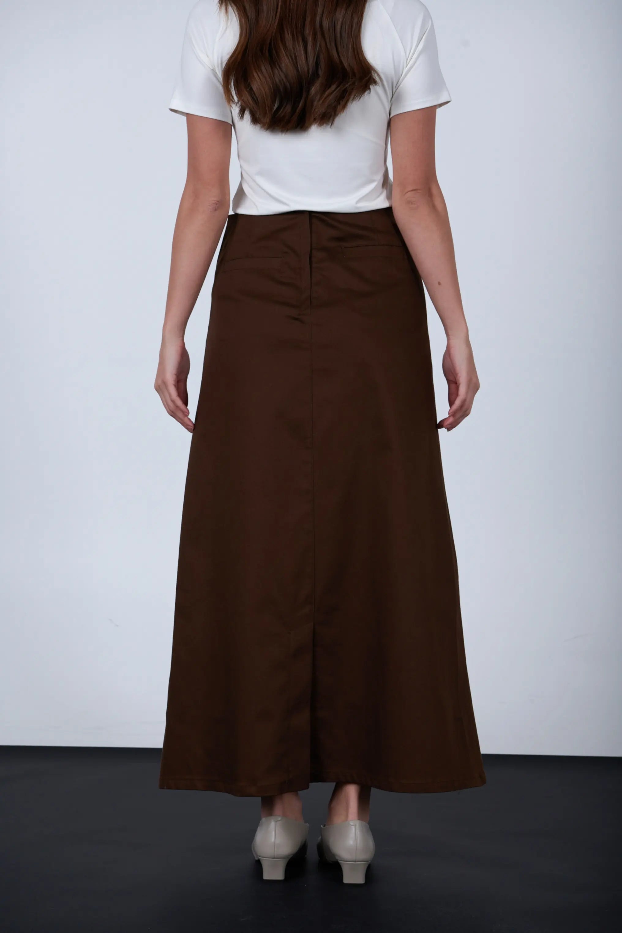 High Waist A-Line Maxi Skirt with Front Pockets