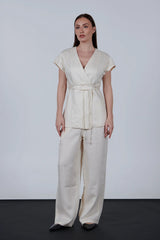 Elegant Short Sleeve Vest with Waist Tie