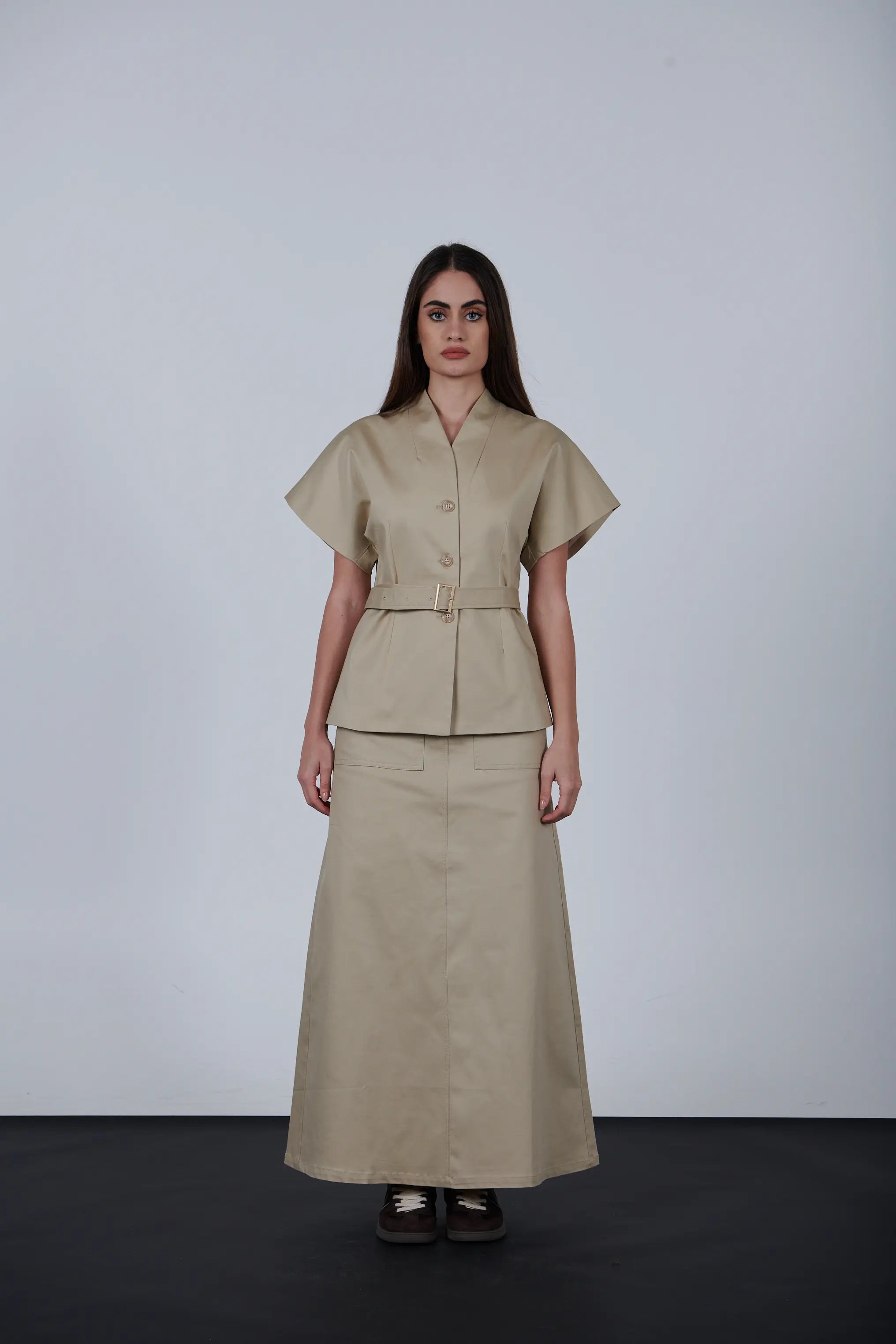 oversize short Sleeve Belted Jacket