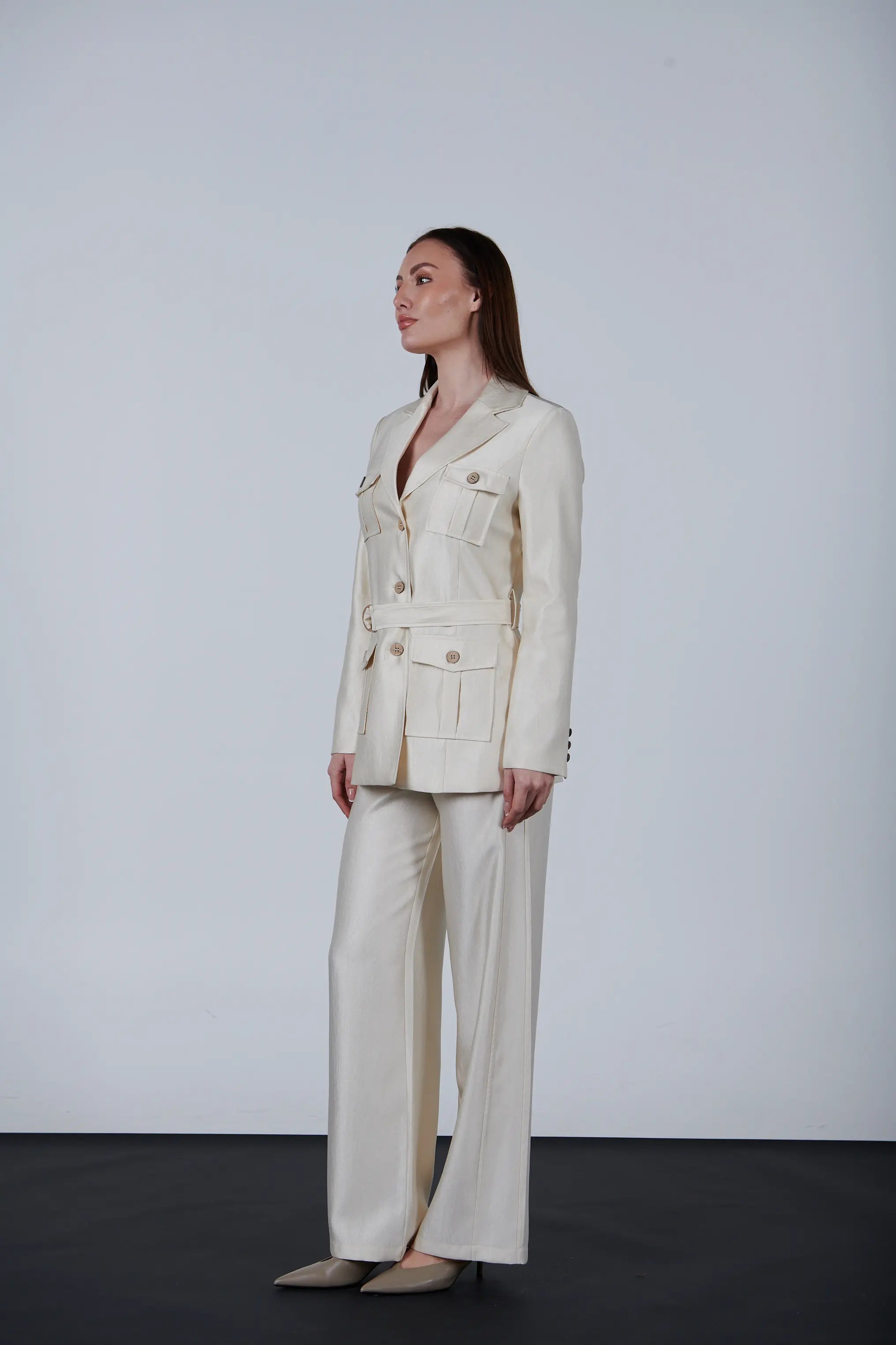 sparkling fabric pocketed blazer