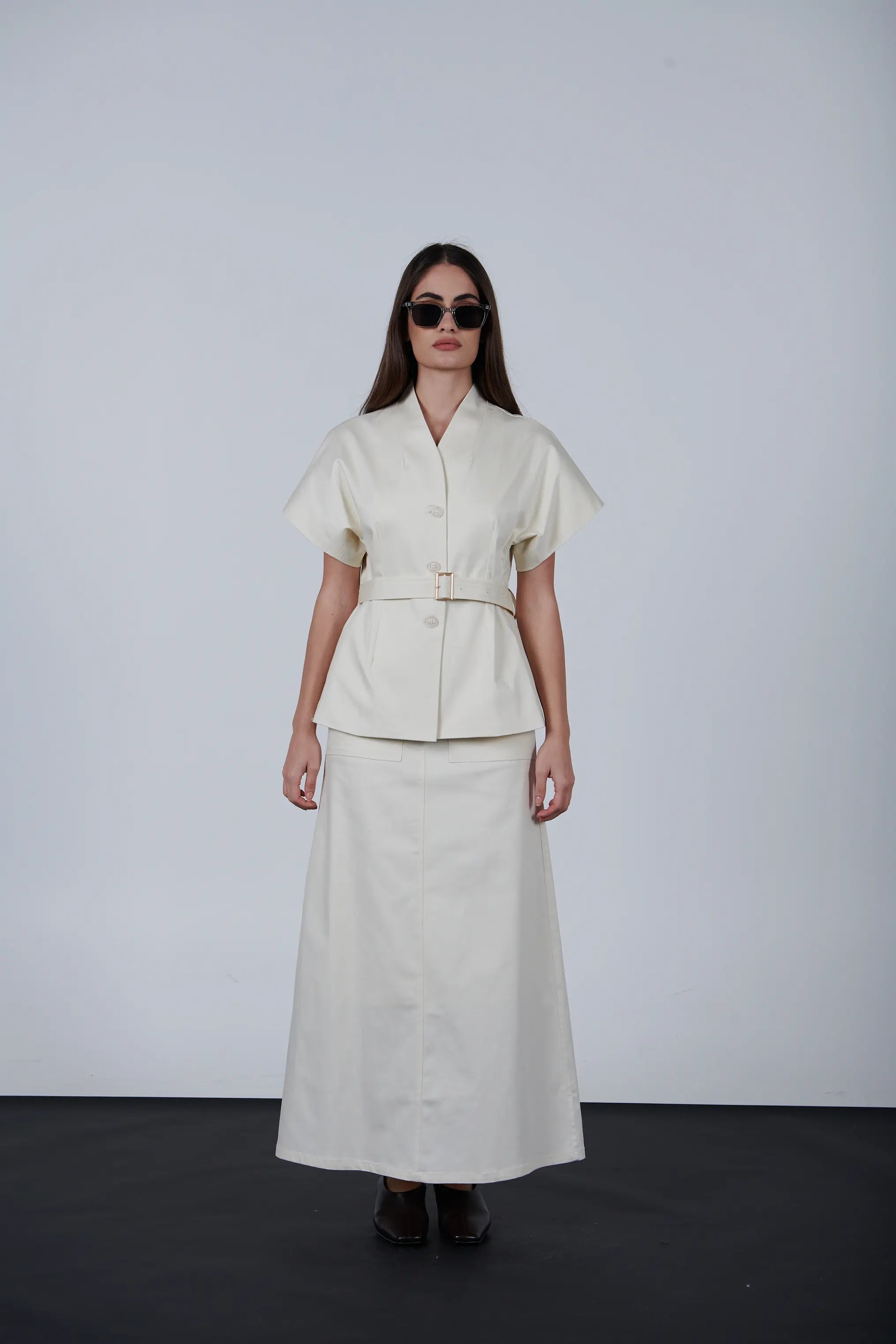 oversize short Sleeve Belted Jacket