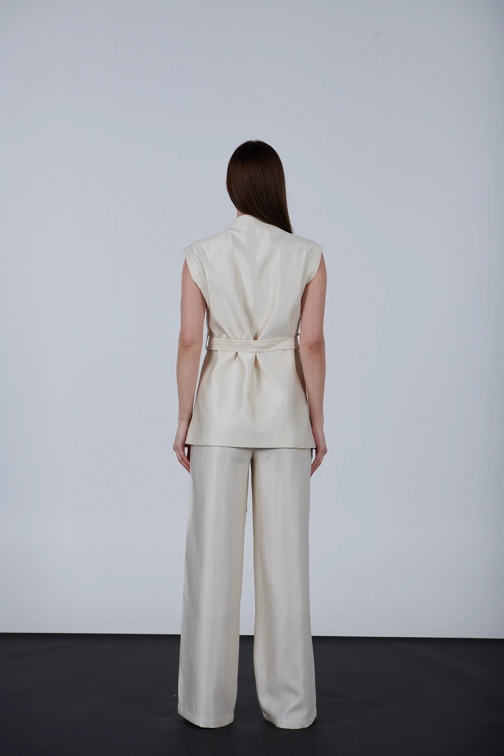 sparkling fabric belted vest