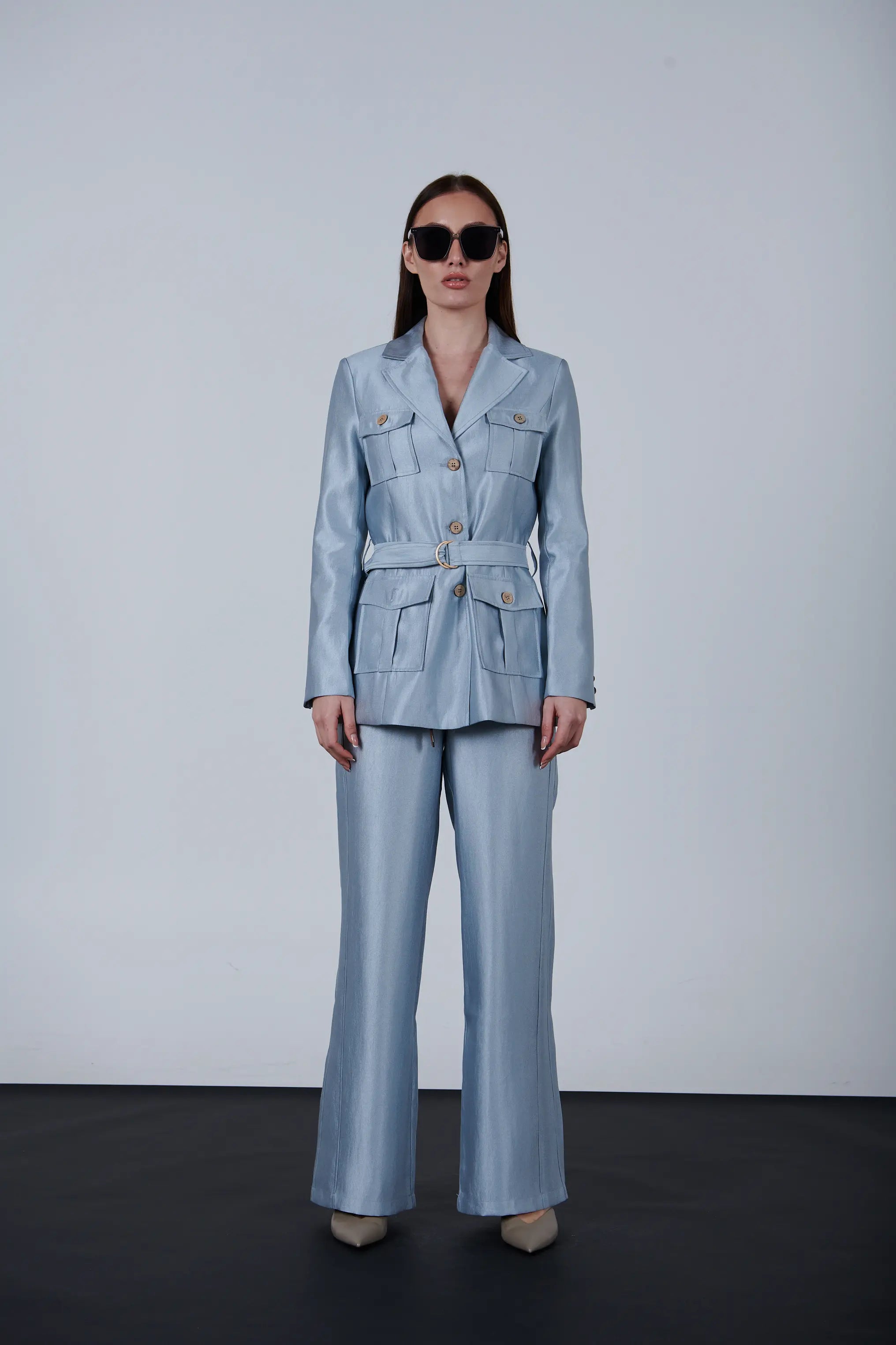 sparkling fabric pocketed blazer