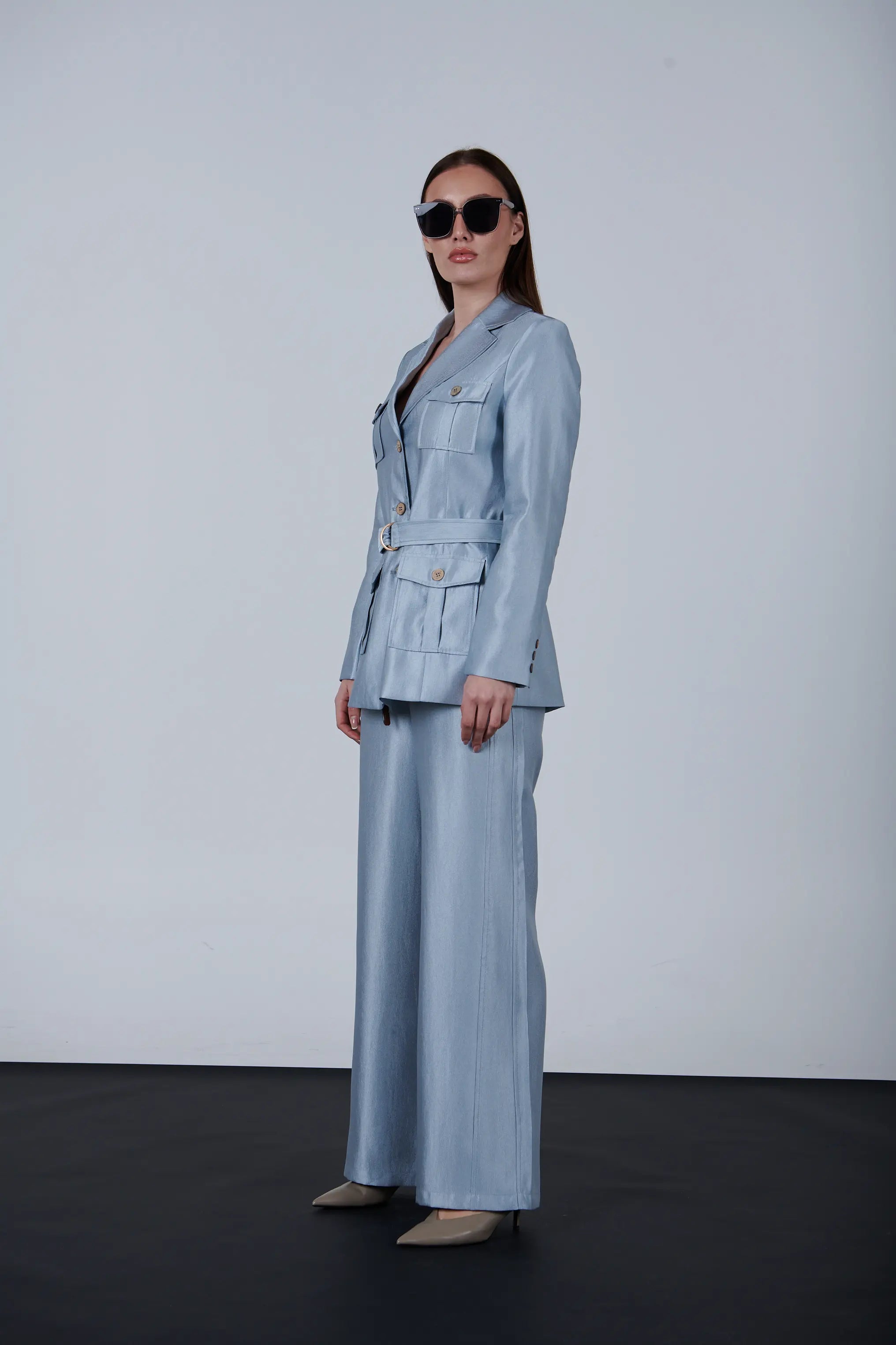 sparkling fabric pocketed blazer