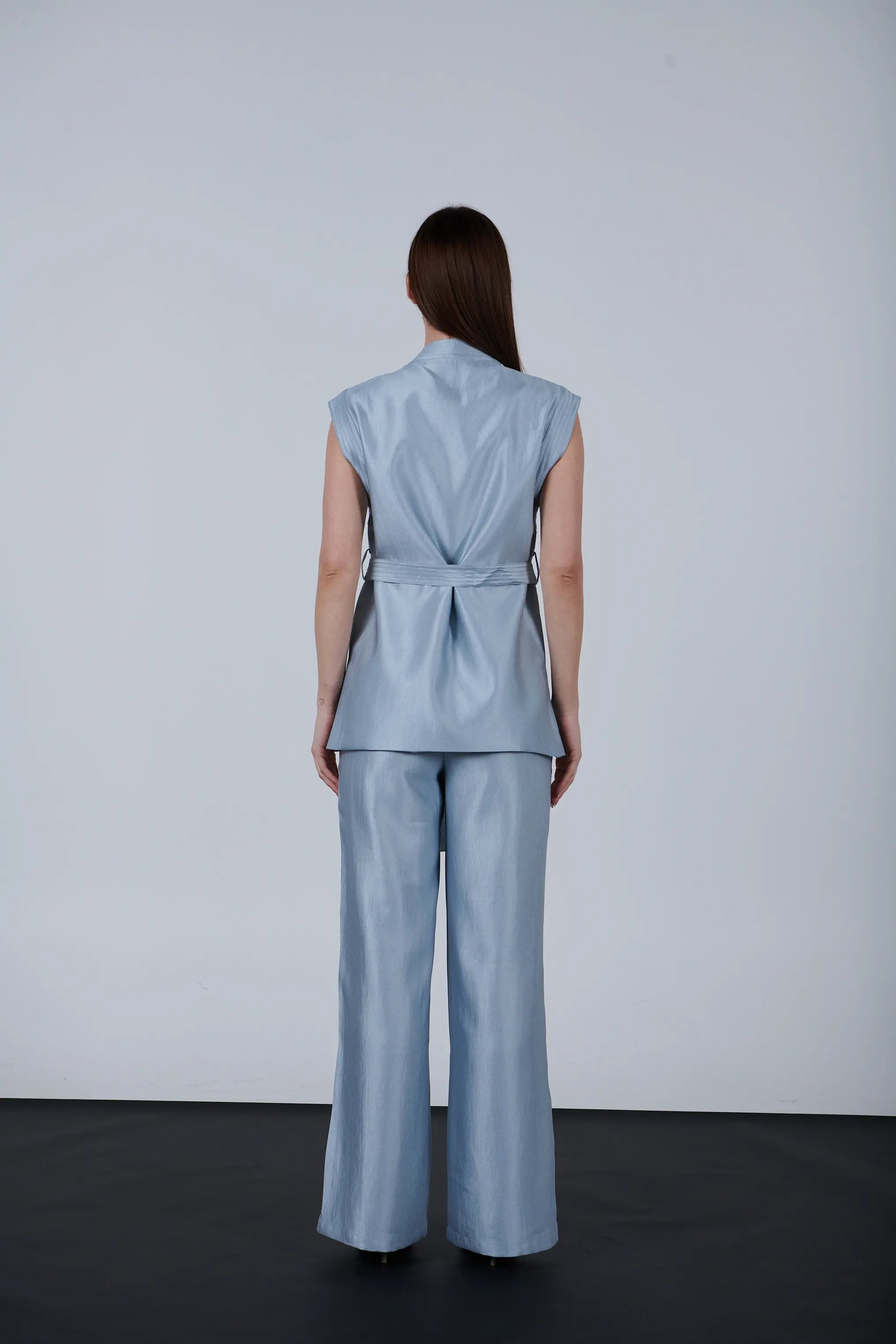 sparkling fabric belted vest