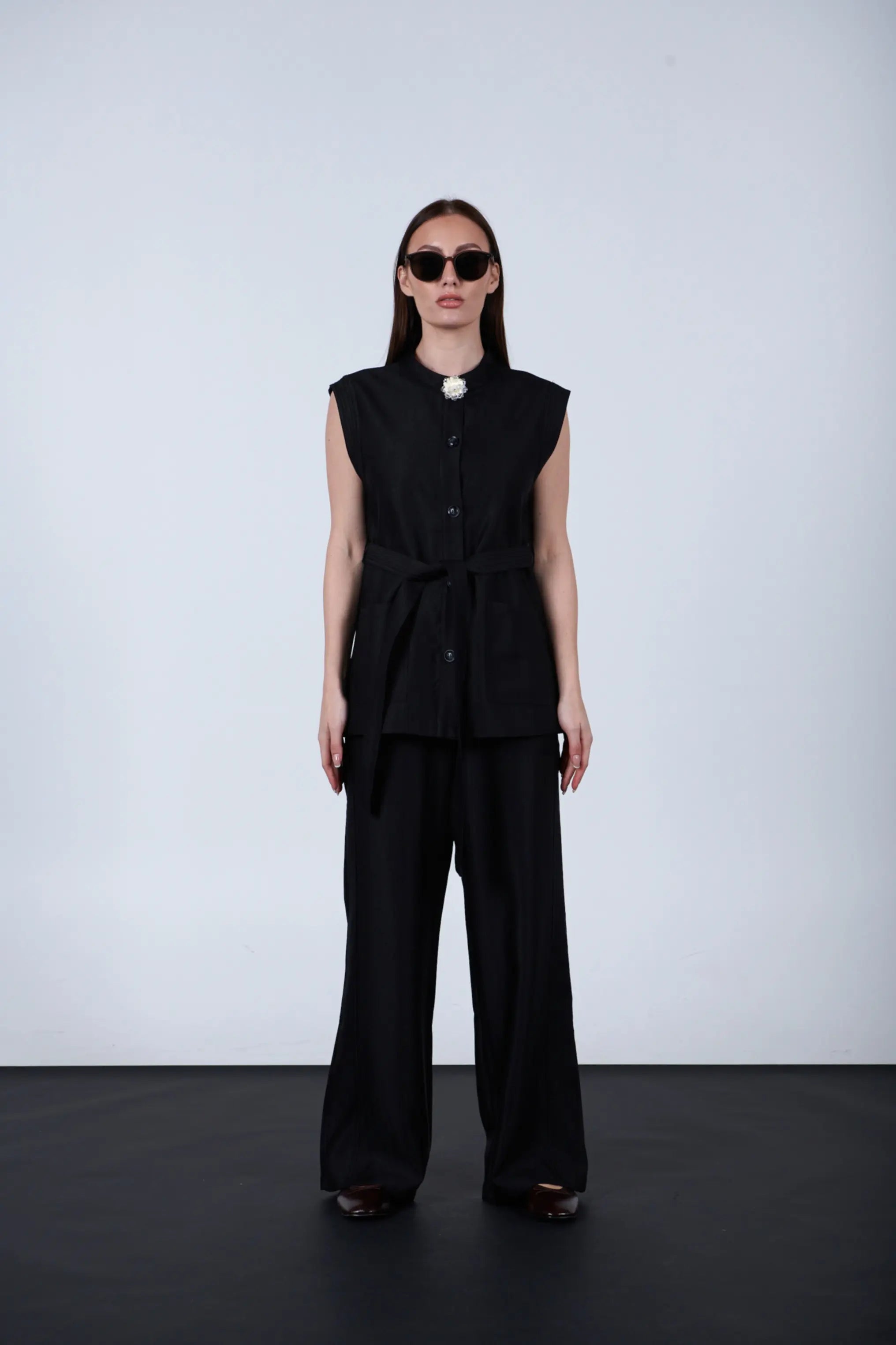 sparkling fabric belted vest