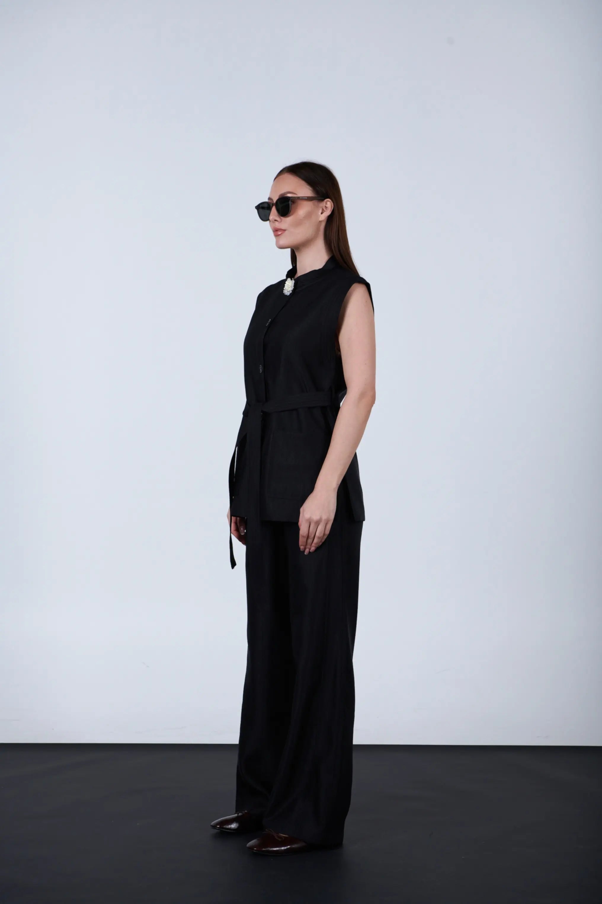 sparkling fabric belted vest