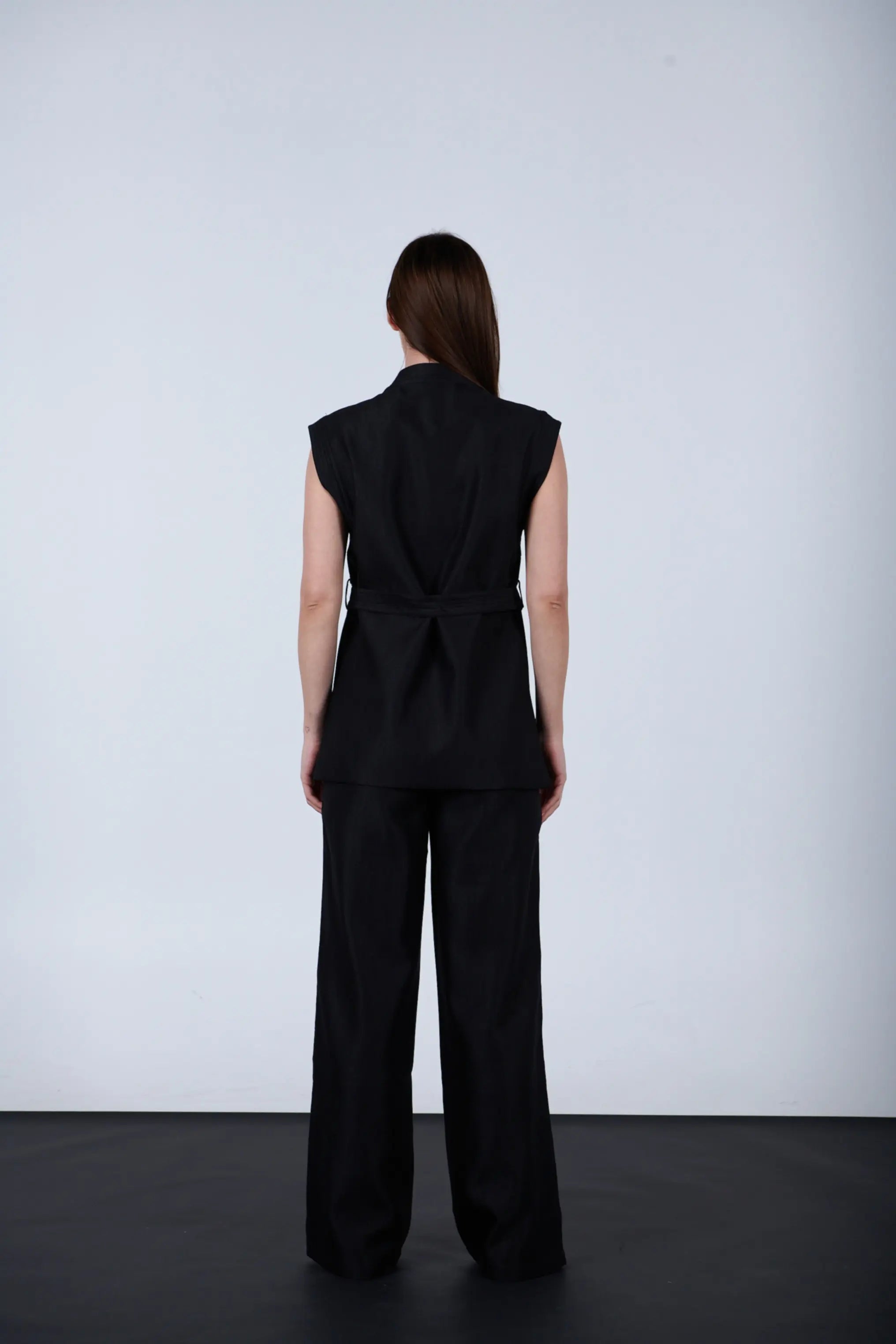 sparkling fabric belted vest