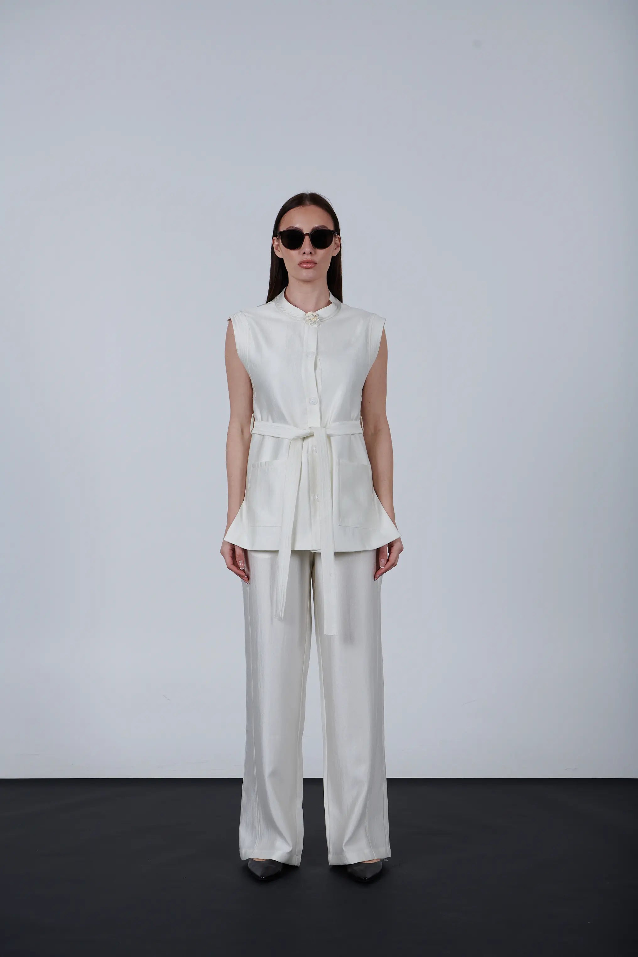 sparkling fabric belted vest