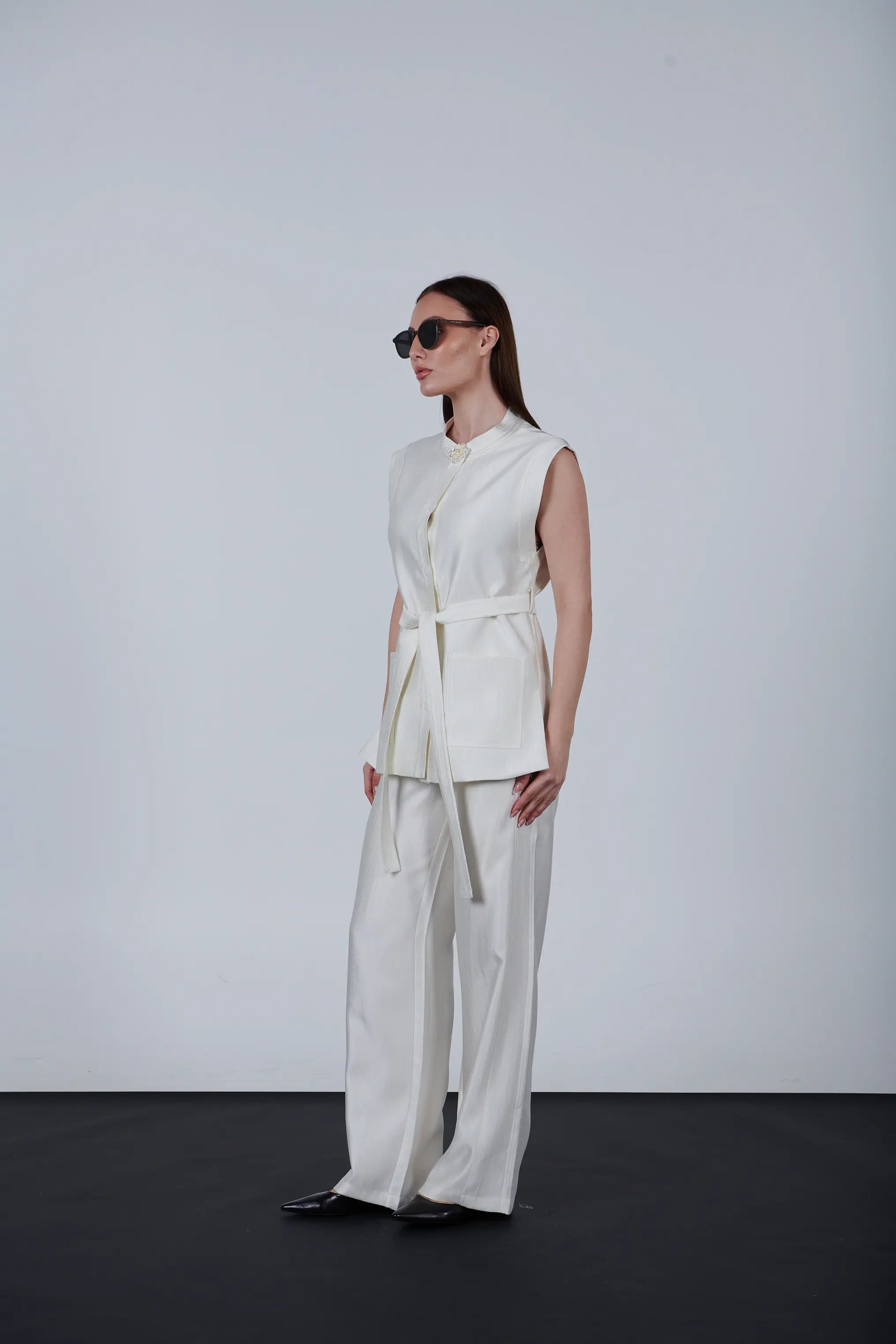 sparkling fabric belted vest