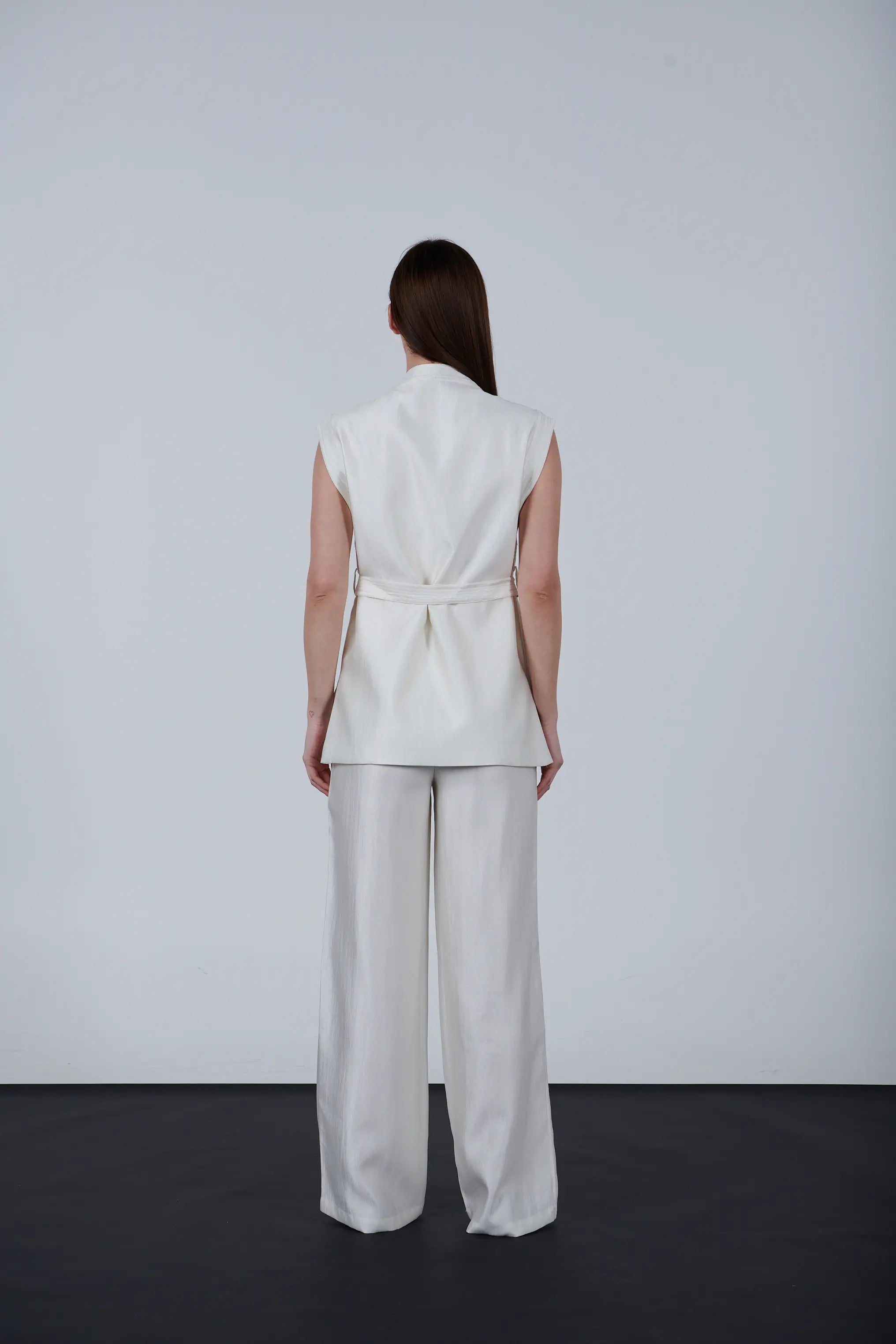 sparkling fabric belted vest