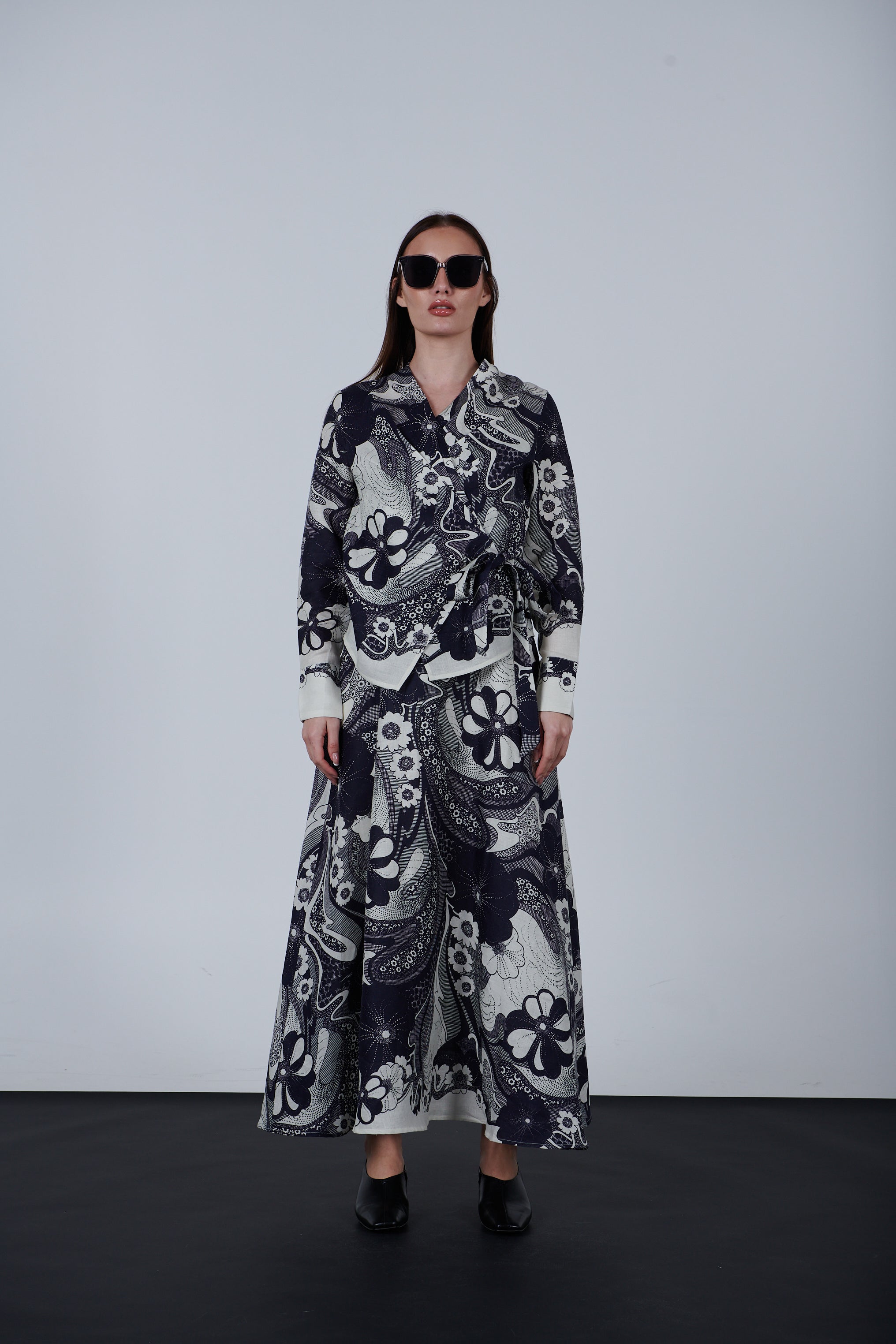 Linen printed 2 piece dress