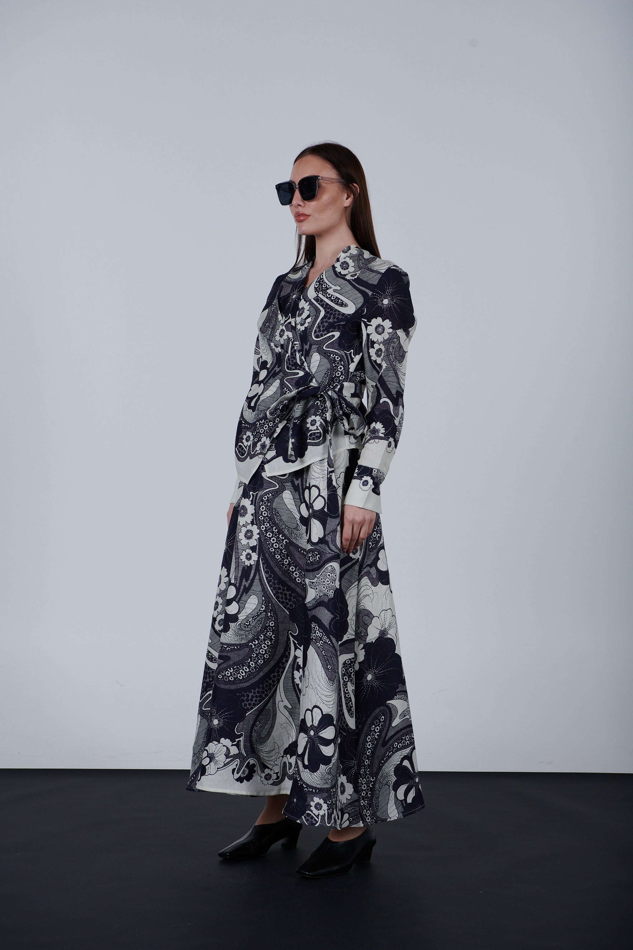 Linen printed 2 piece dress