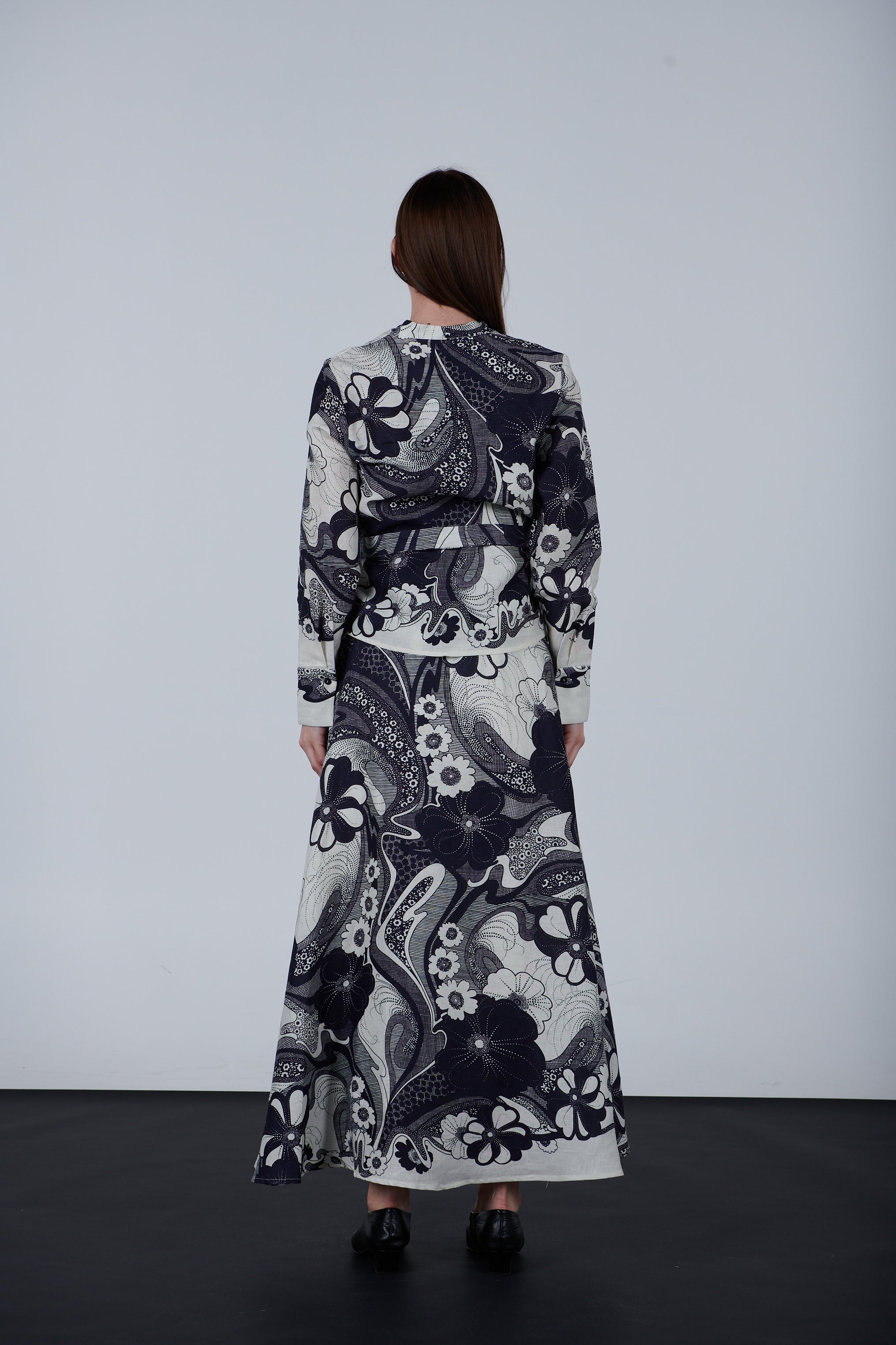 Linen printed 2 piece dress