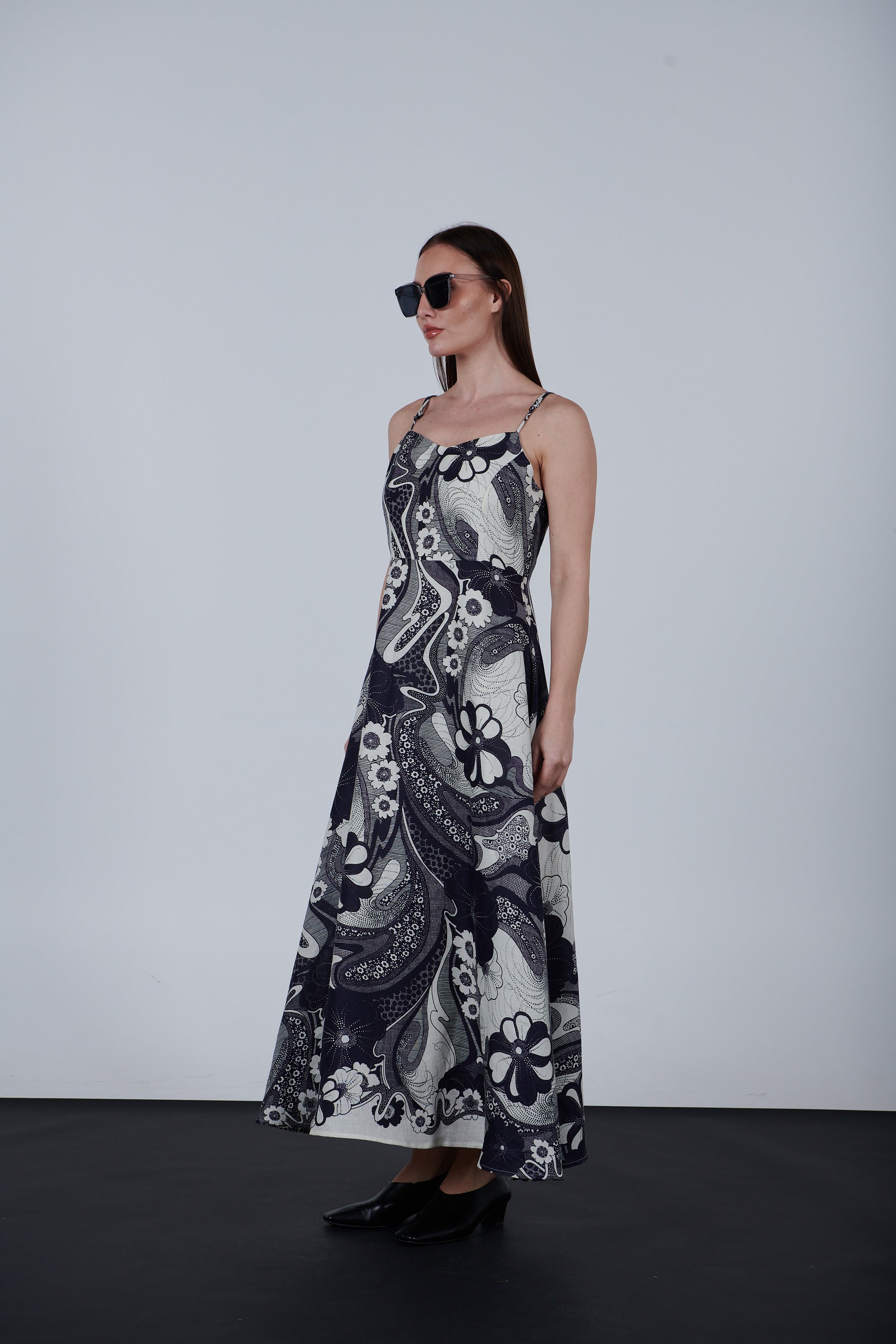 Linen printed 2 piece dress