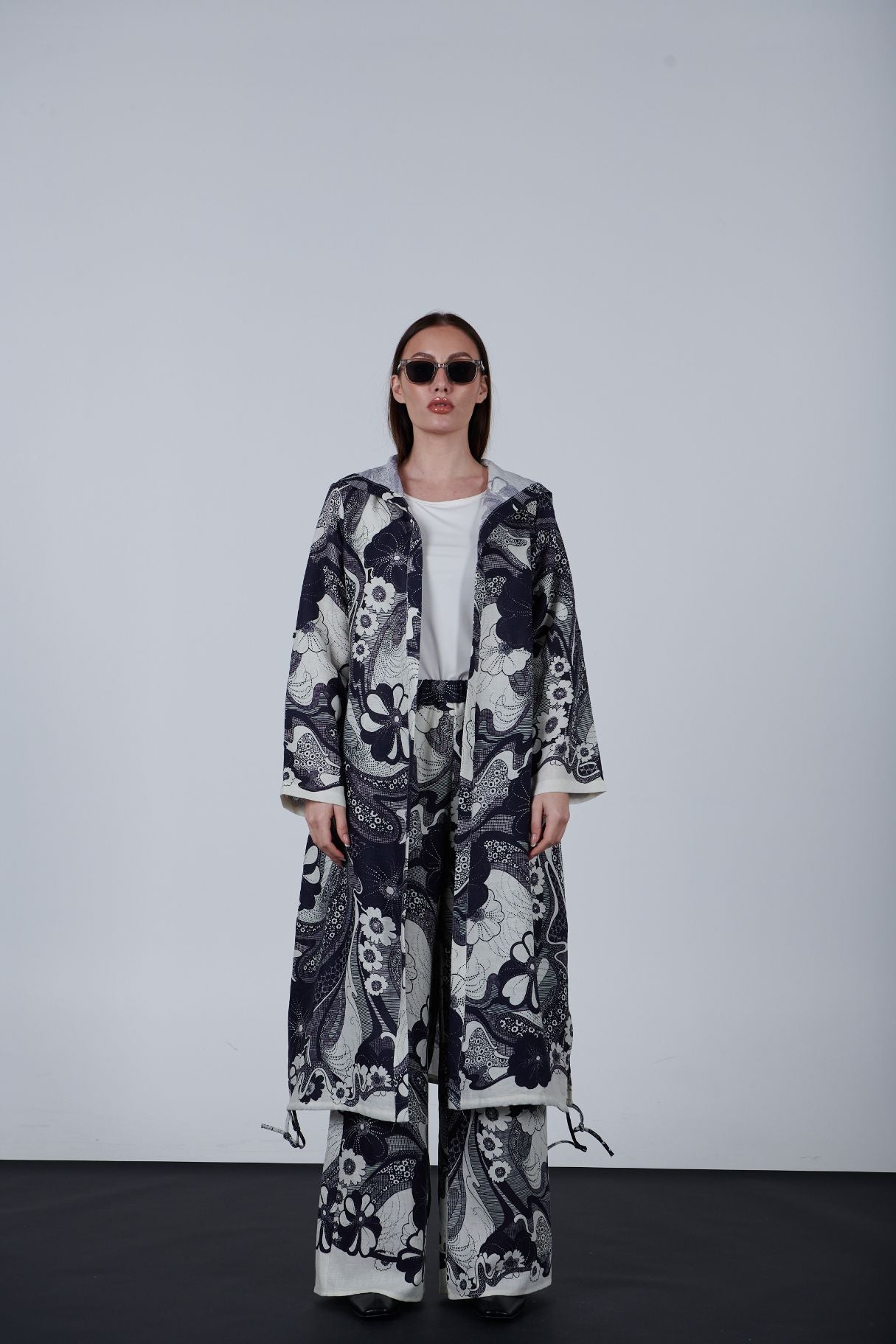 Linen printed oversize open jacket