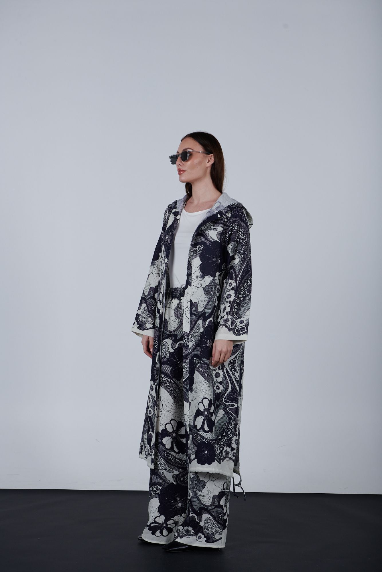 Linen printed oversize open jacket