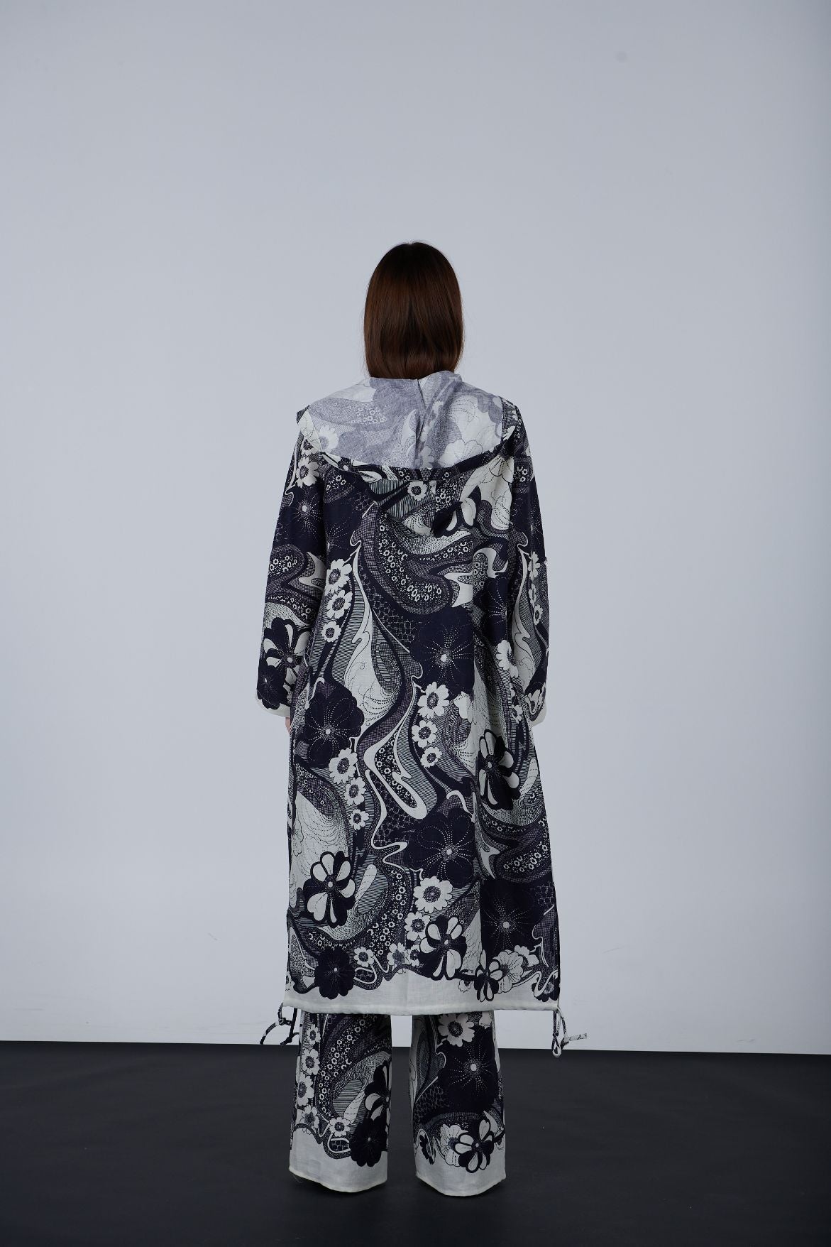 Linen printed oversize open jacket