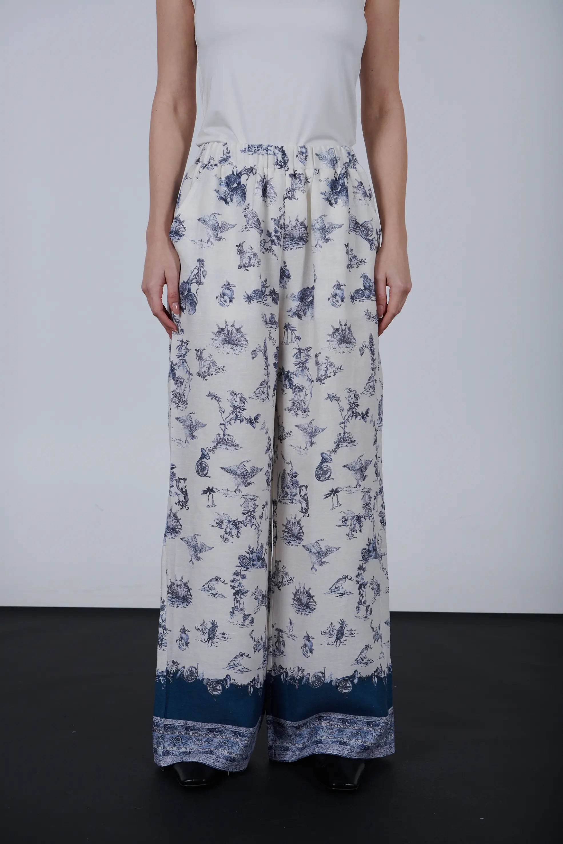 Linen Pants with Blue Print
