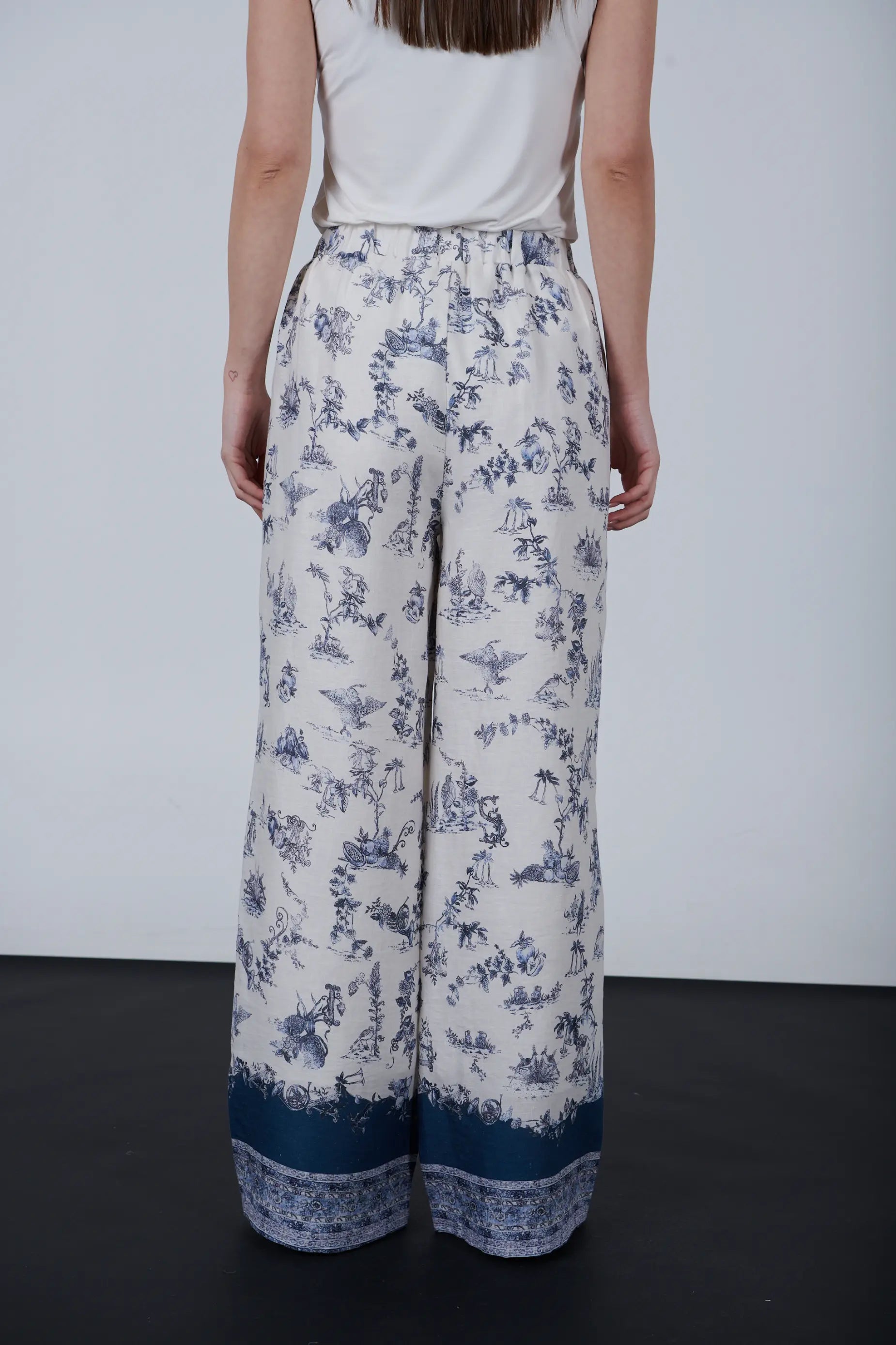 Linen Pants with Blue Print