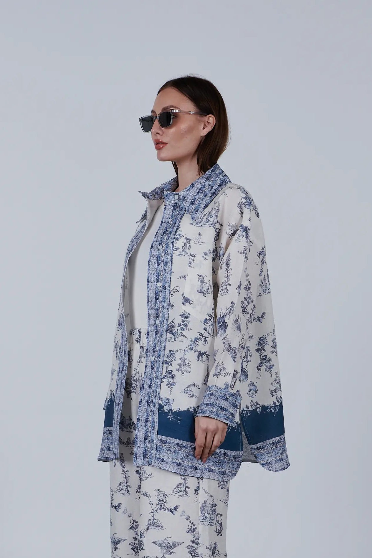 Linen Jacket with Blue Print