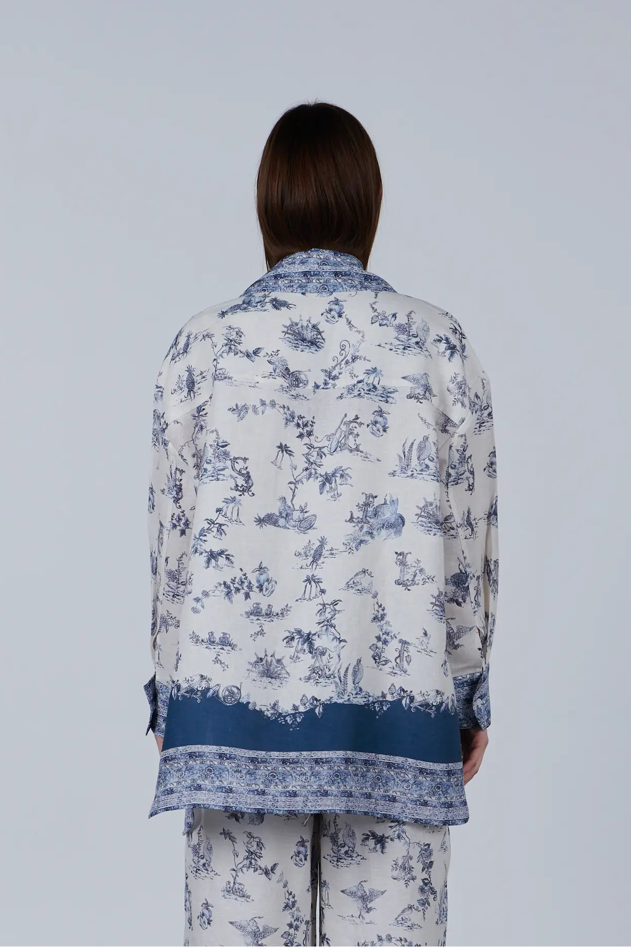 Linen Jacket with Blue Print
