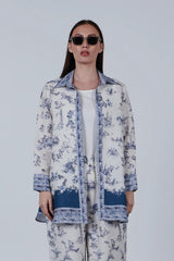 Linen Button-Down Shirt with Blue Print