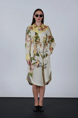 Floral Print Linen Dress with Belt