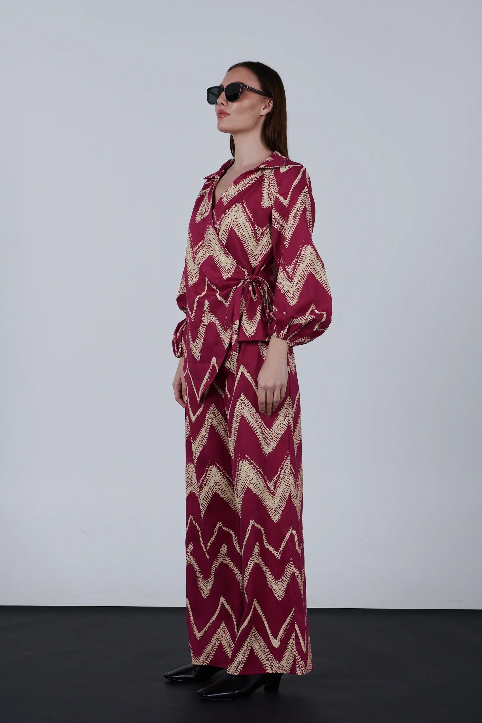 Zigzag Printed Wrap Blouse