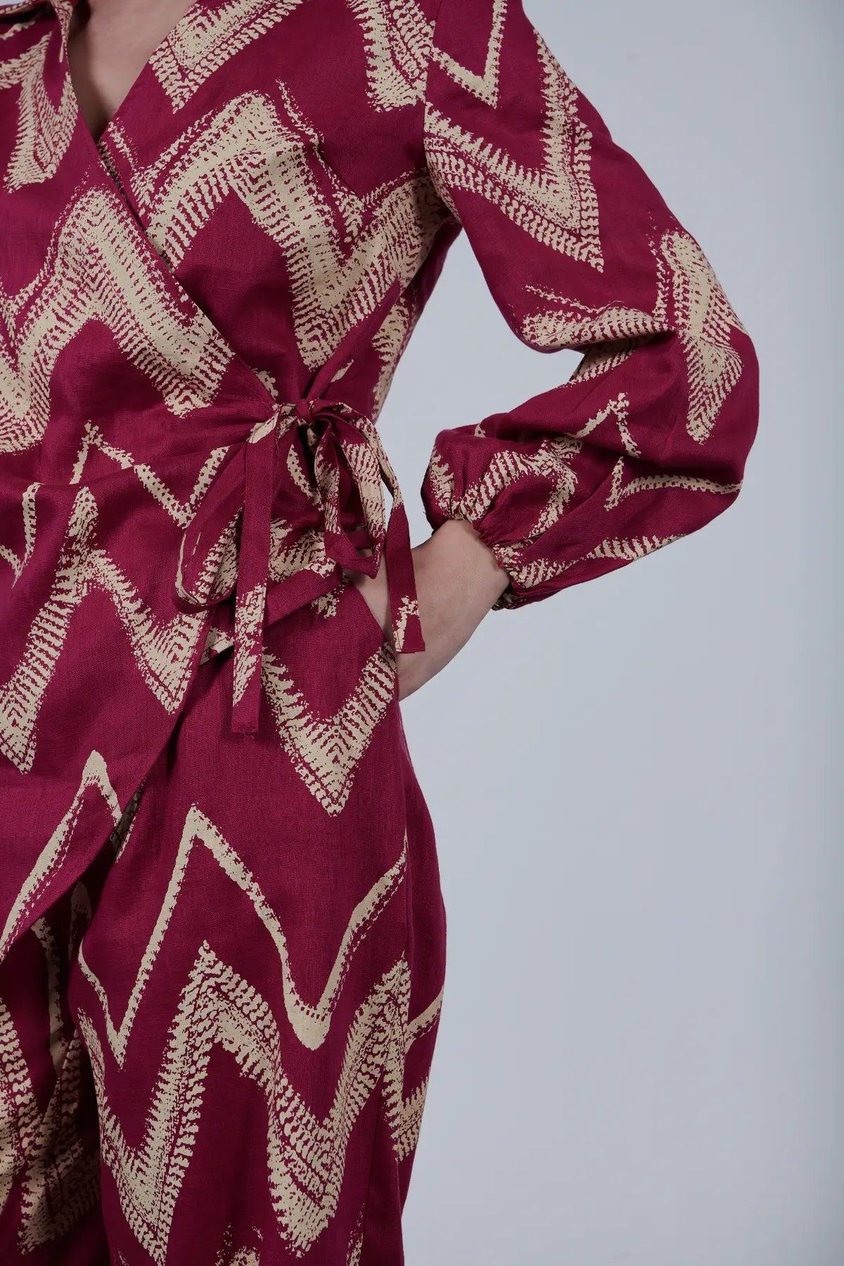 Zigzag Printed Wrap Blouse