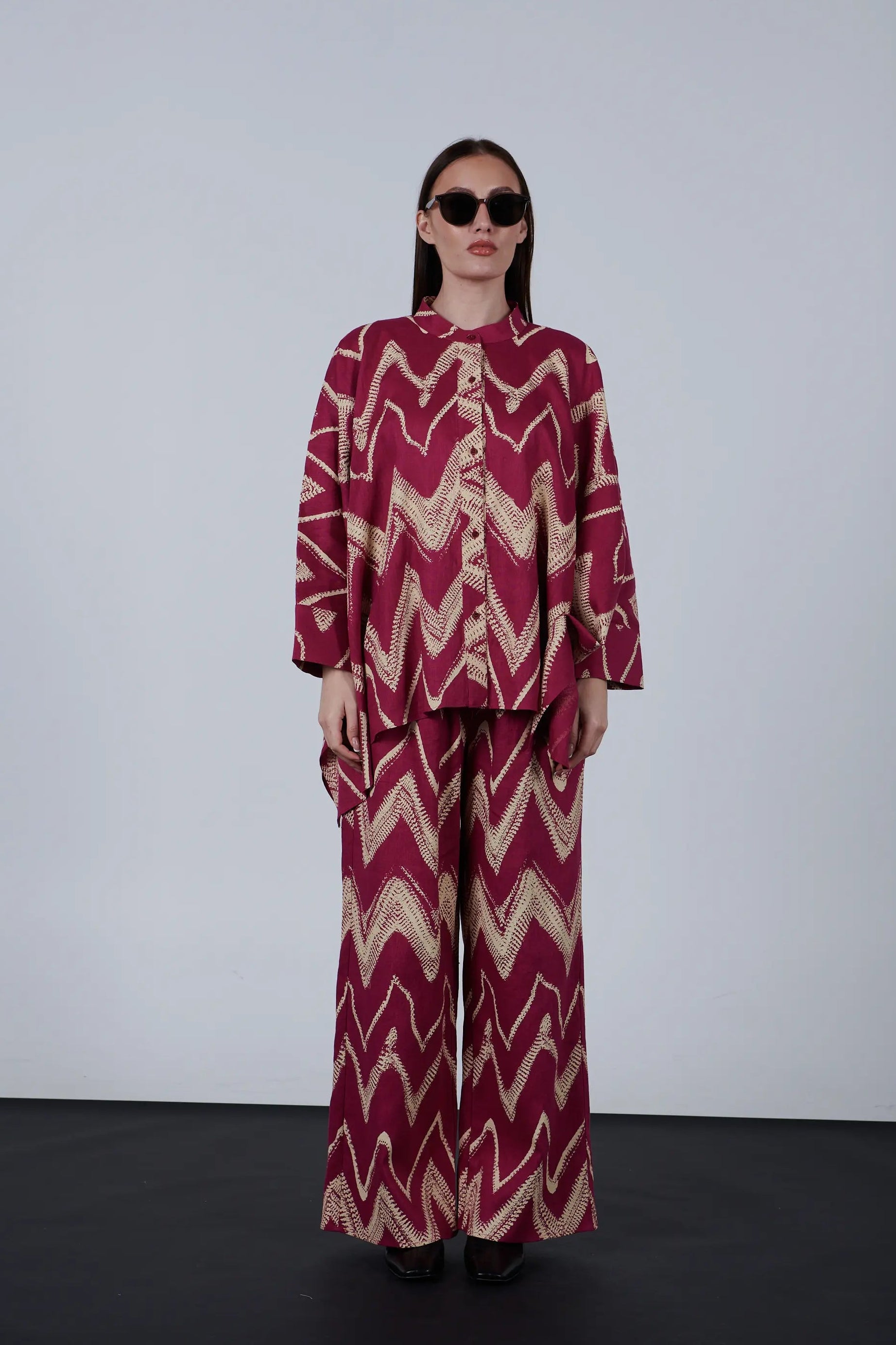 Zigzag Patterned Over-Sized Shirt