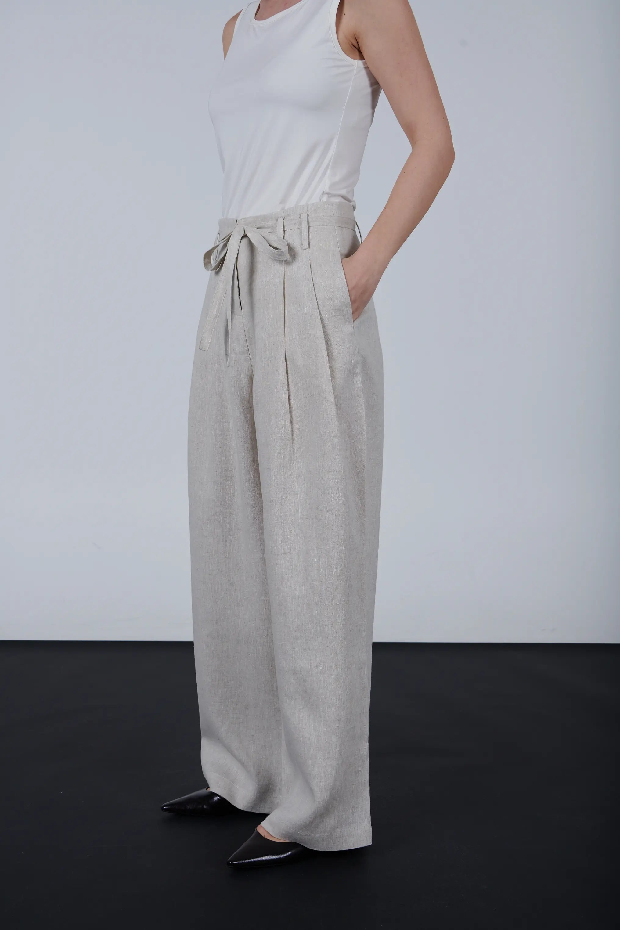High-Waisted Linen Wide Leg Pants