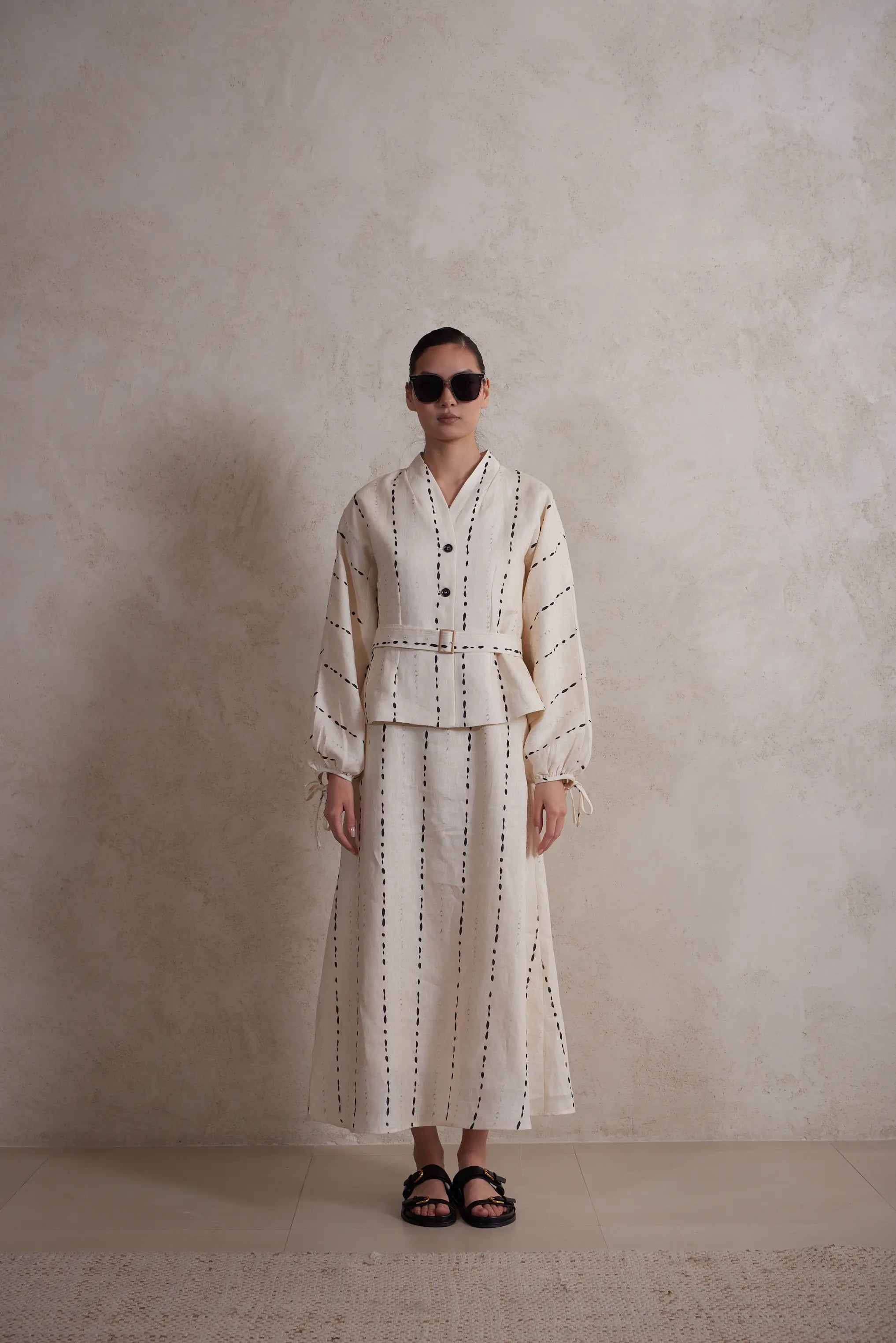 Two pieces Striped Linen Dress