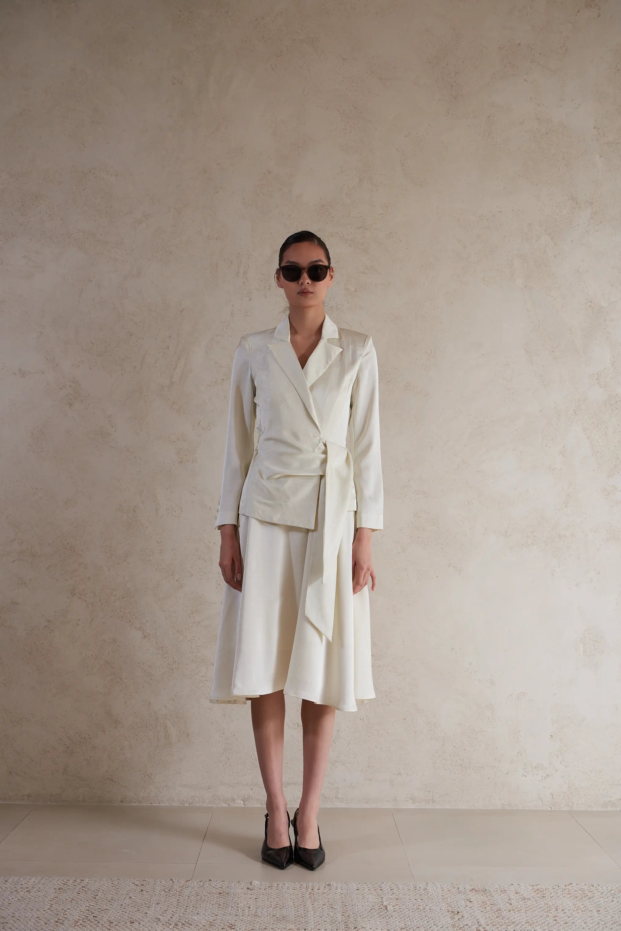 Midi Satin Belted Dress