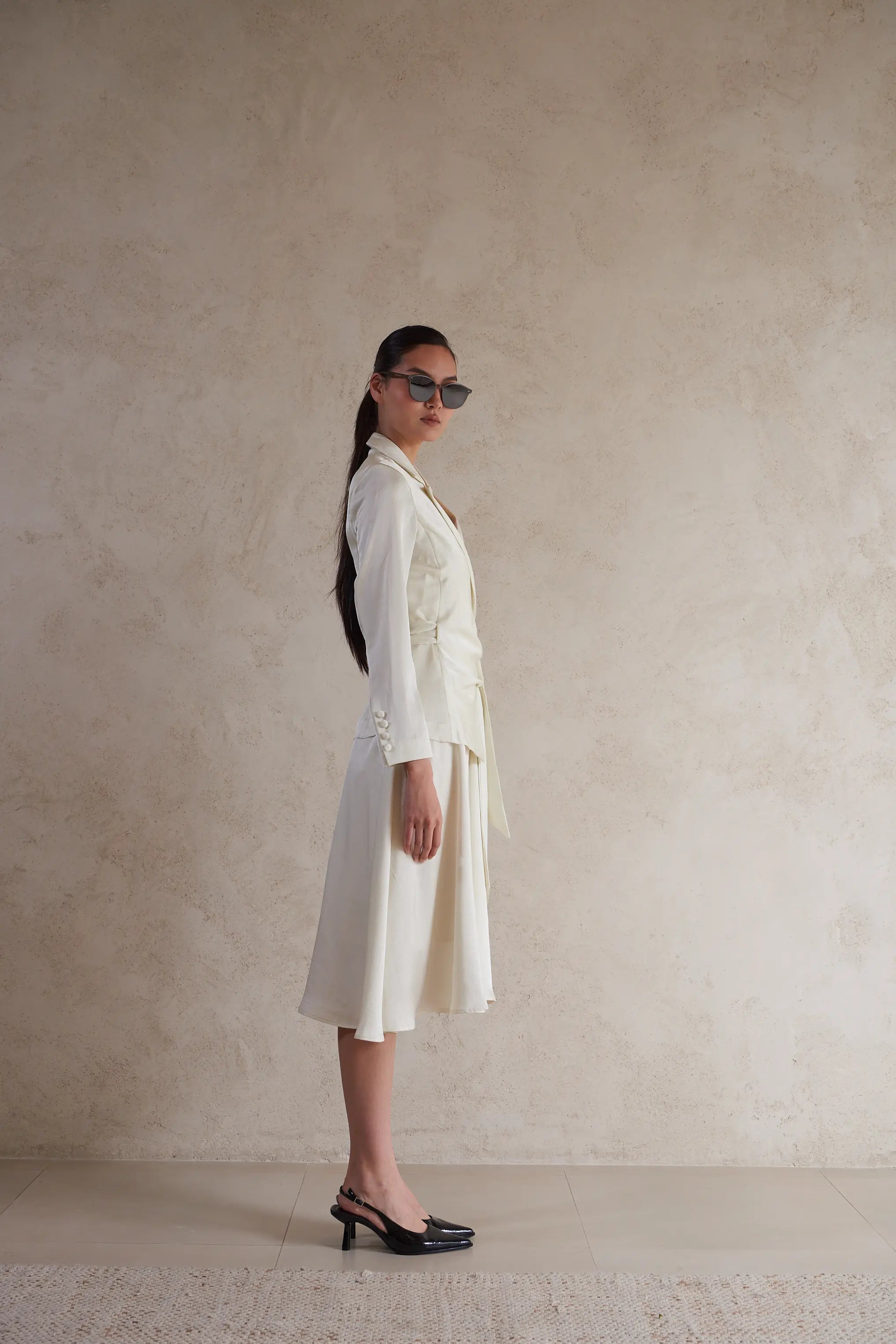 Midi Satin Belted Dress