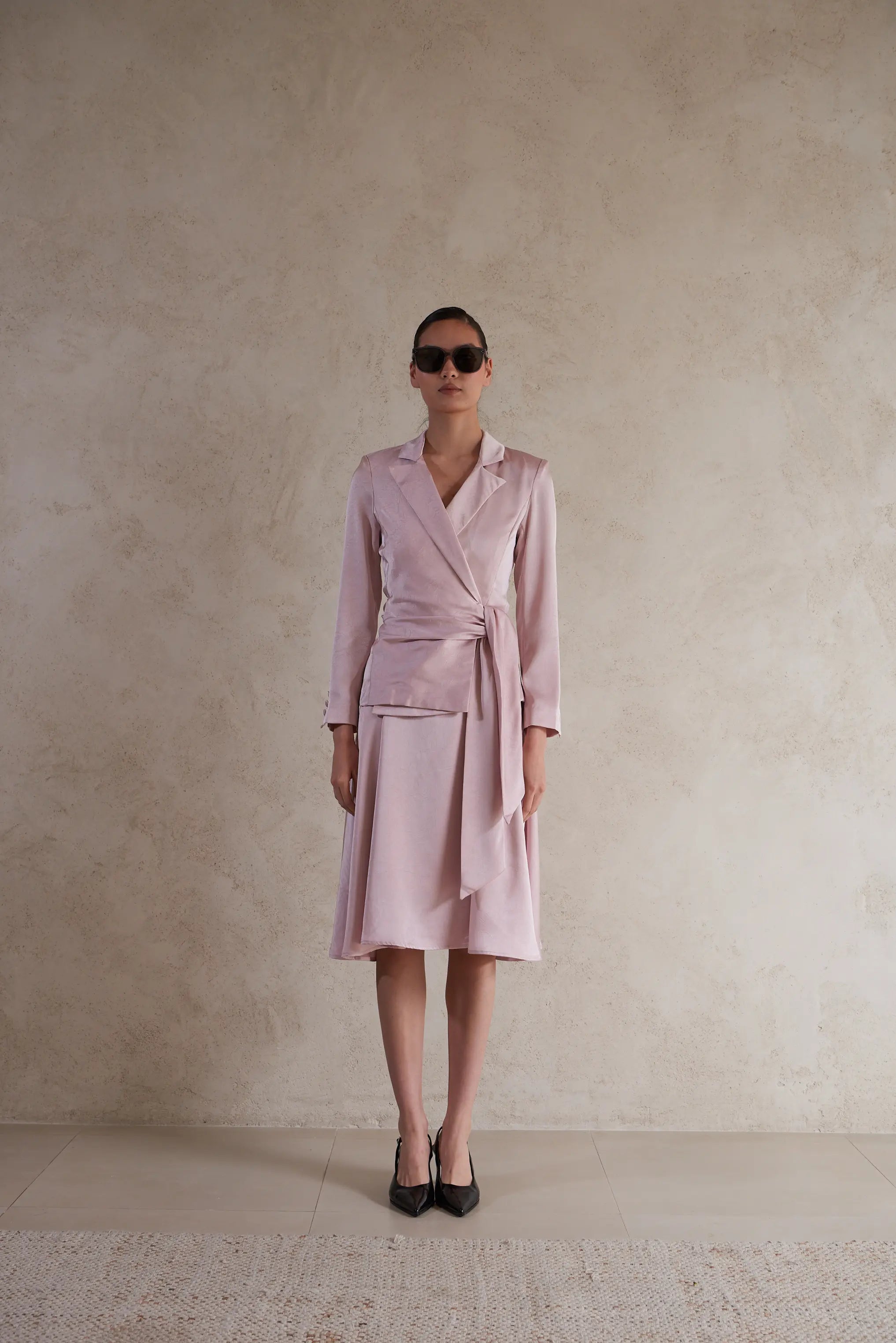 Midi Satin Belted Dress