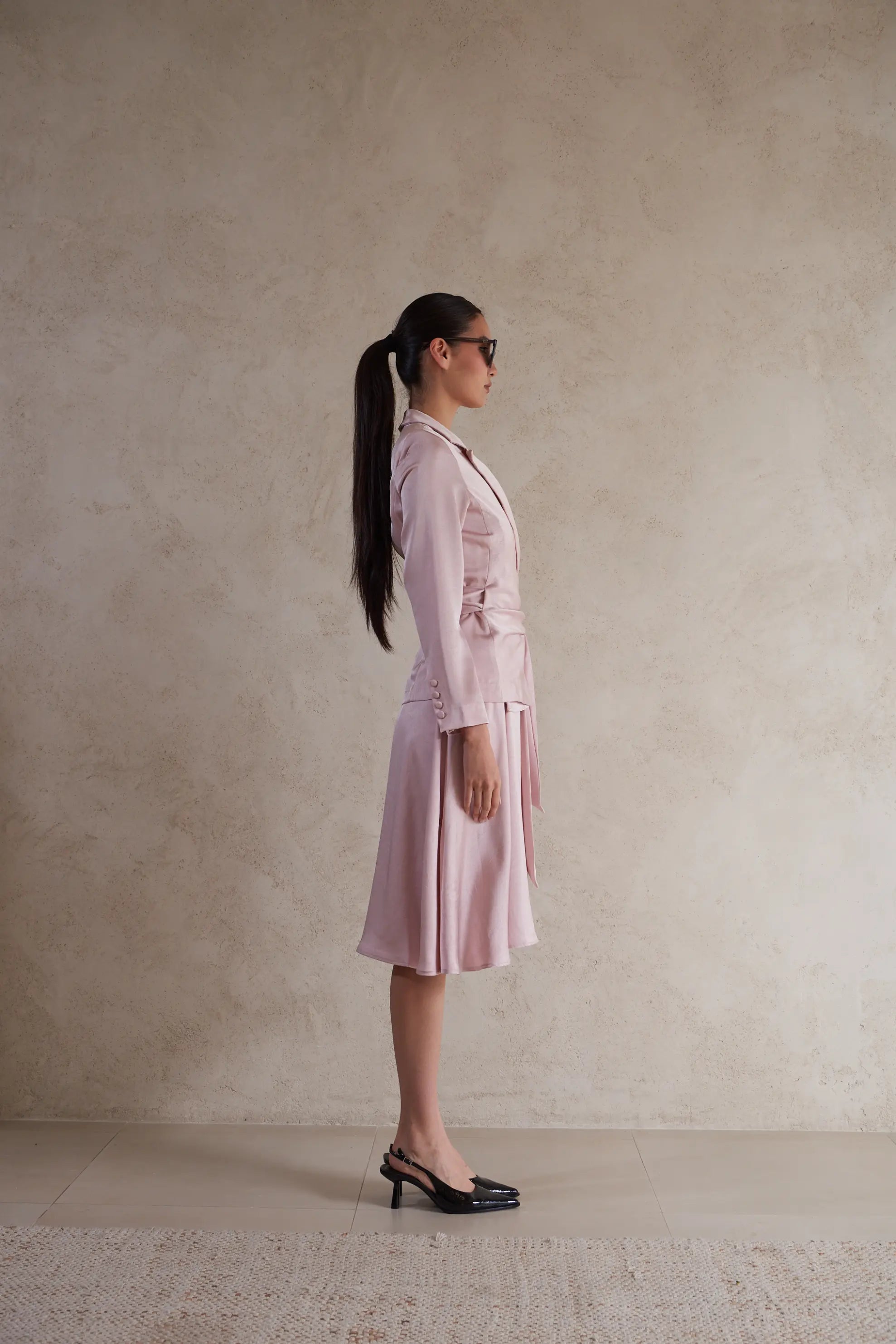 Midi Satin Belted Dress