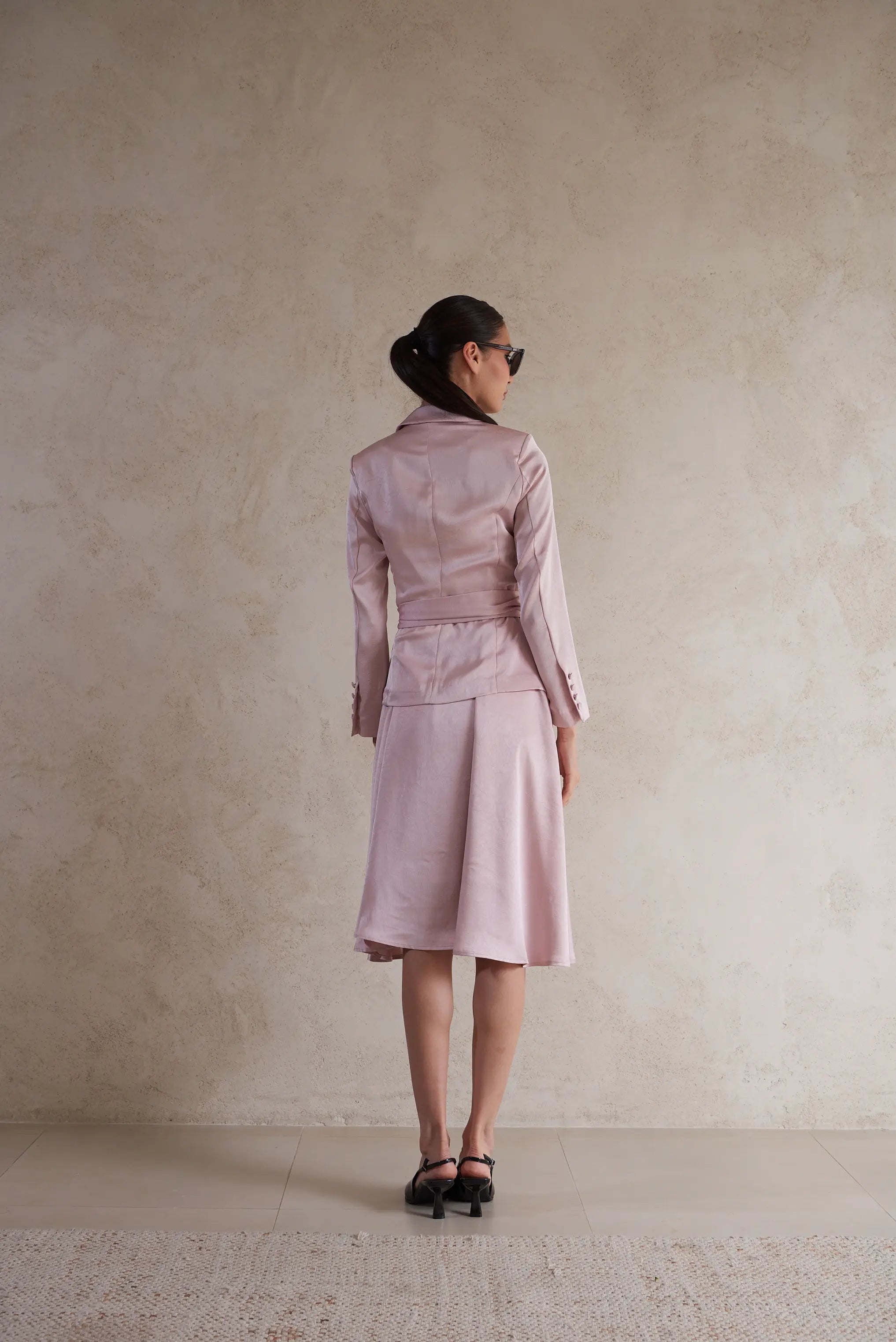 Midi Satin Belted Dress