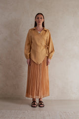 Long Sleeve Linen knotted Top