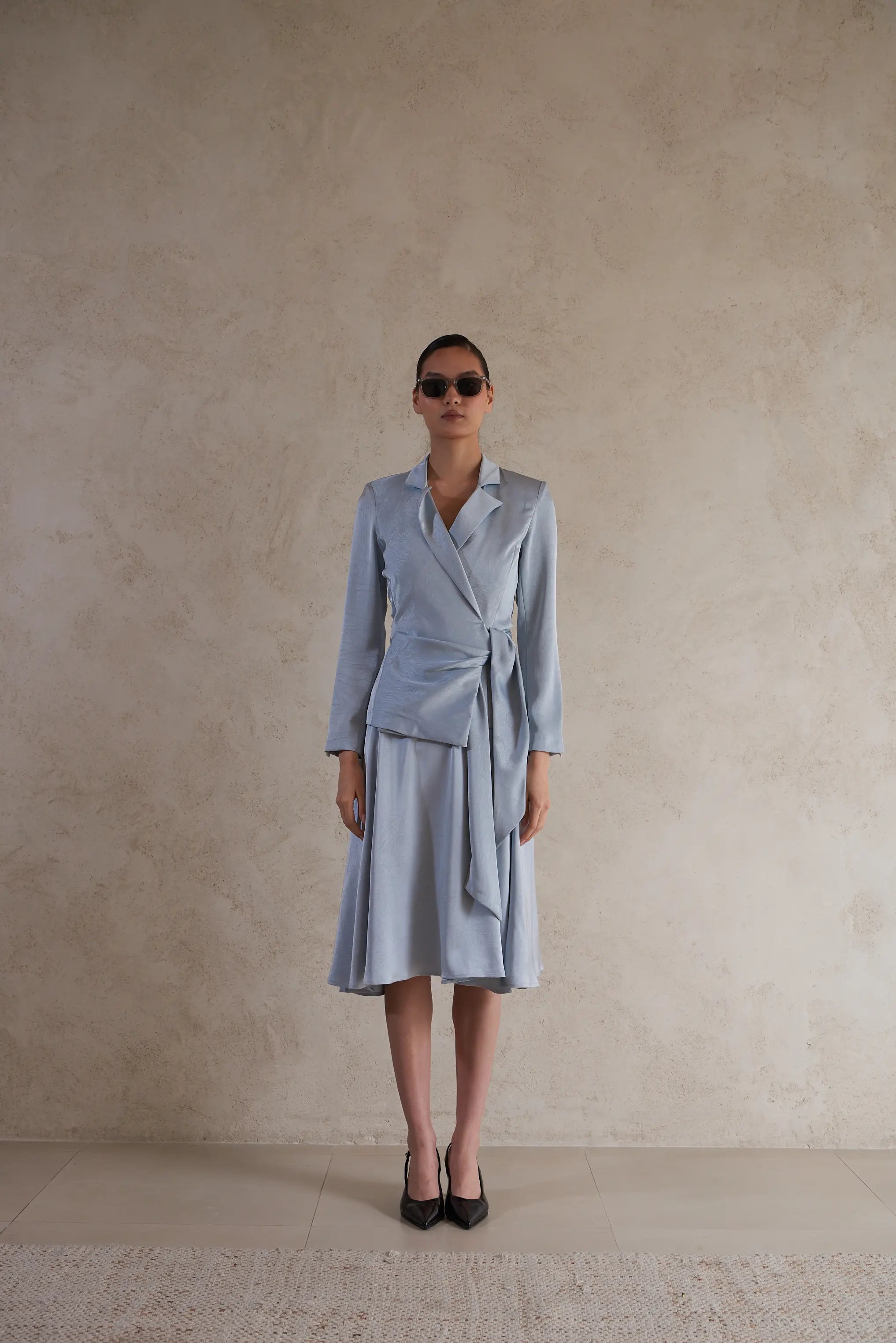 Midi Satin Belted Dress