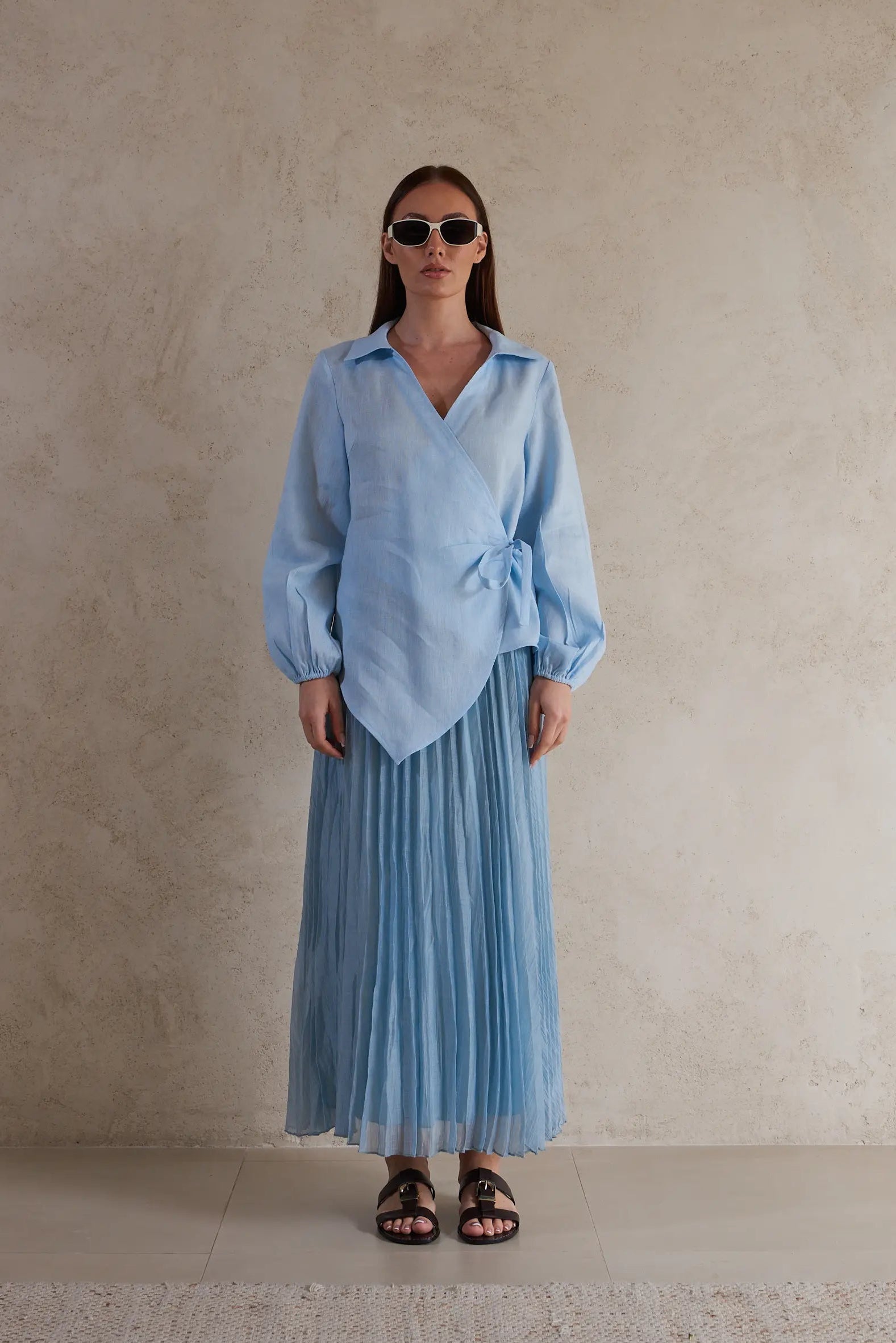 Long Sleeve Linen knotted Top