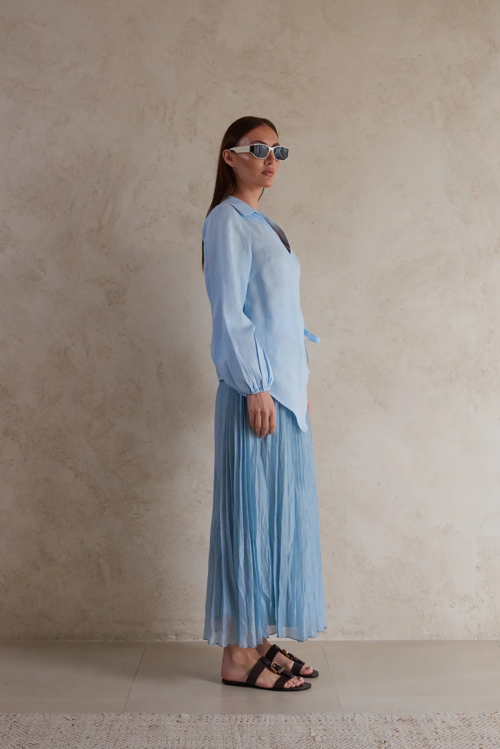 Long Sleeve Linen knotted Top