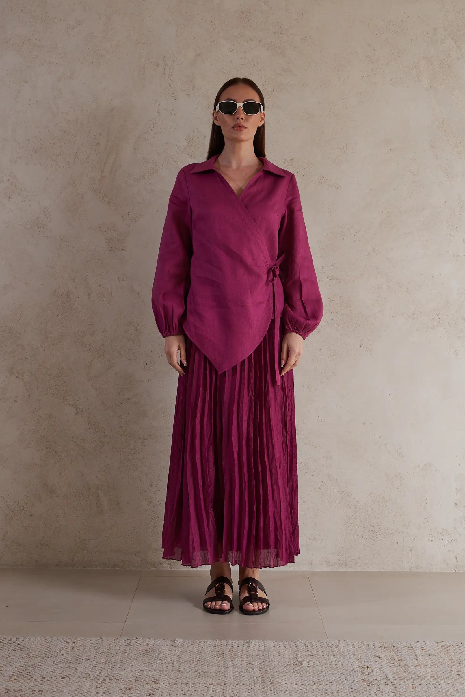 Long Sleeve Linen knotted Top